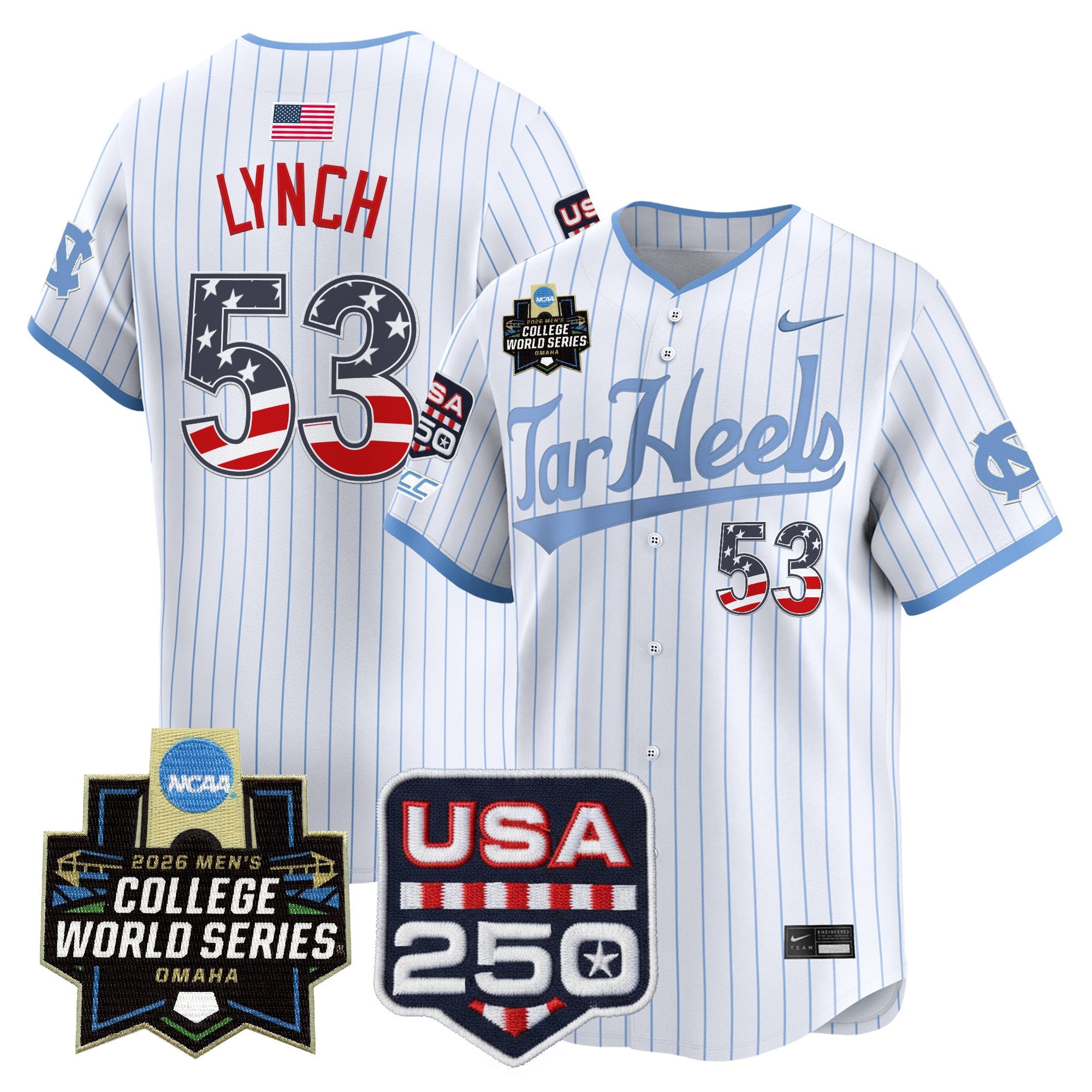 Men's North Carolina Tar Heels USA 250 Fourth of July Vapor Premier Limited Jersey - 2026 World Series patch - All Stitched