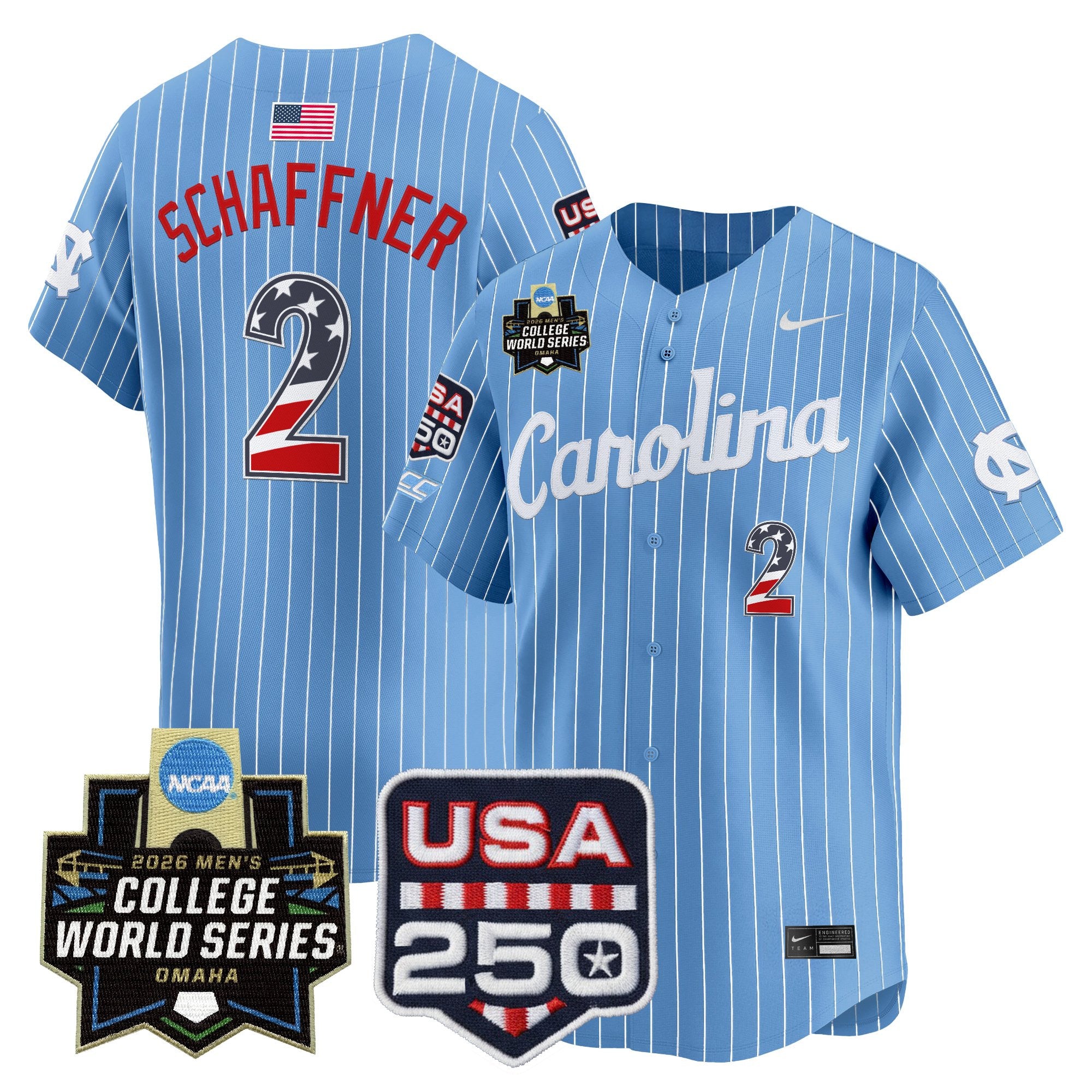 Men's North Carolina Tar Heels USA 250 Fourth of July Vapor Premier Limited Jersey - 2026 World Series patch - All Stitched