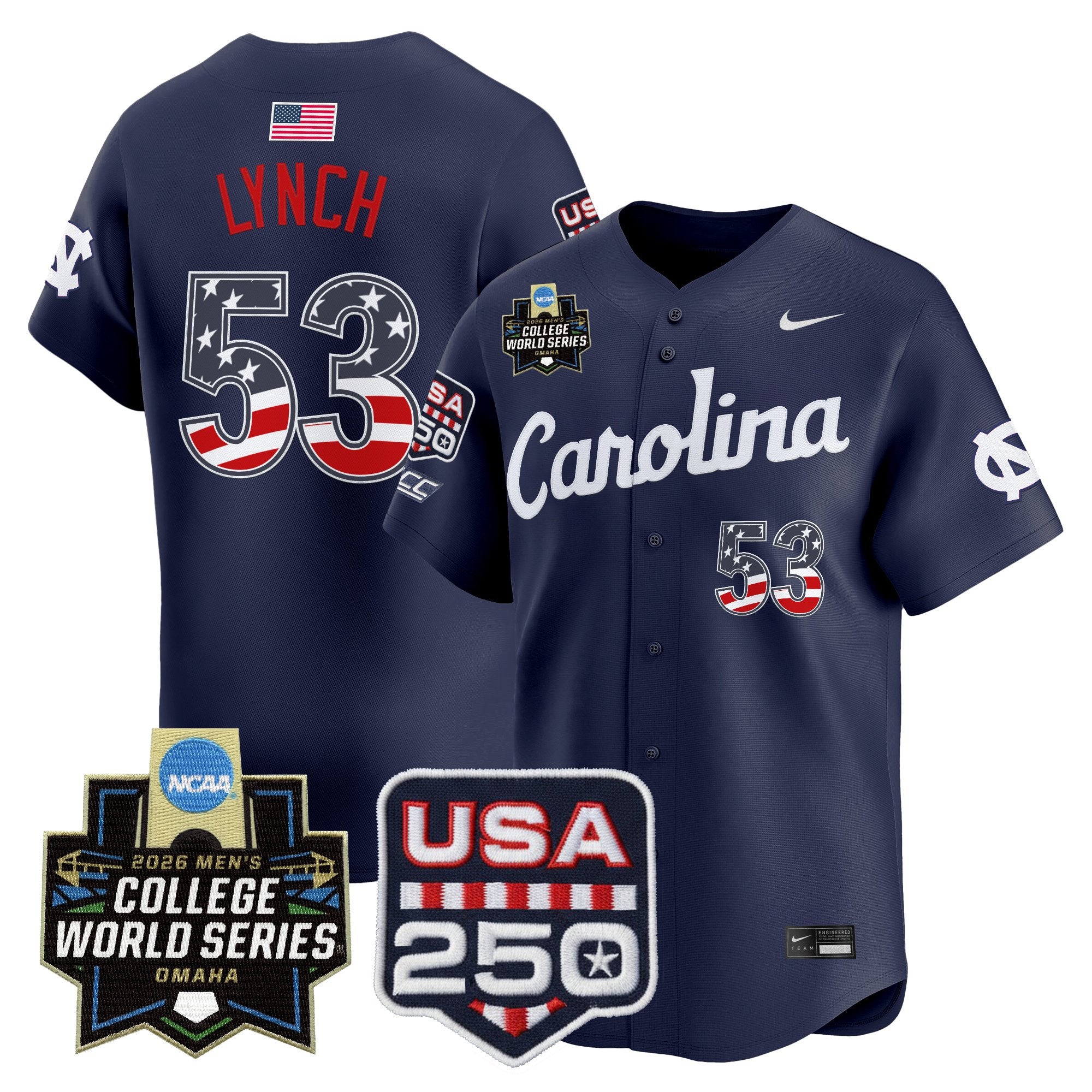 Men's North Carolina Tar Heels USA 250 Fourth of July Vapor Premier Limited Jersey - 2026 World Series patch - All Stitched