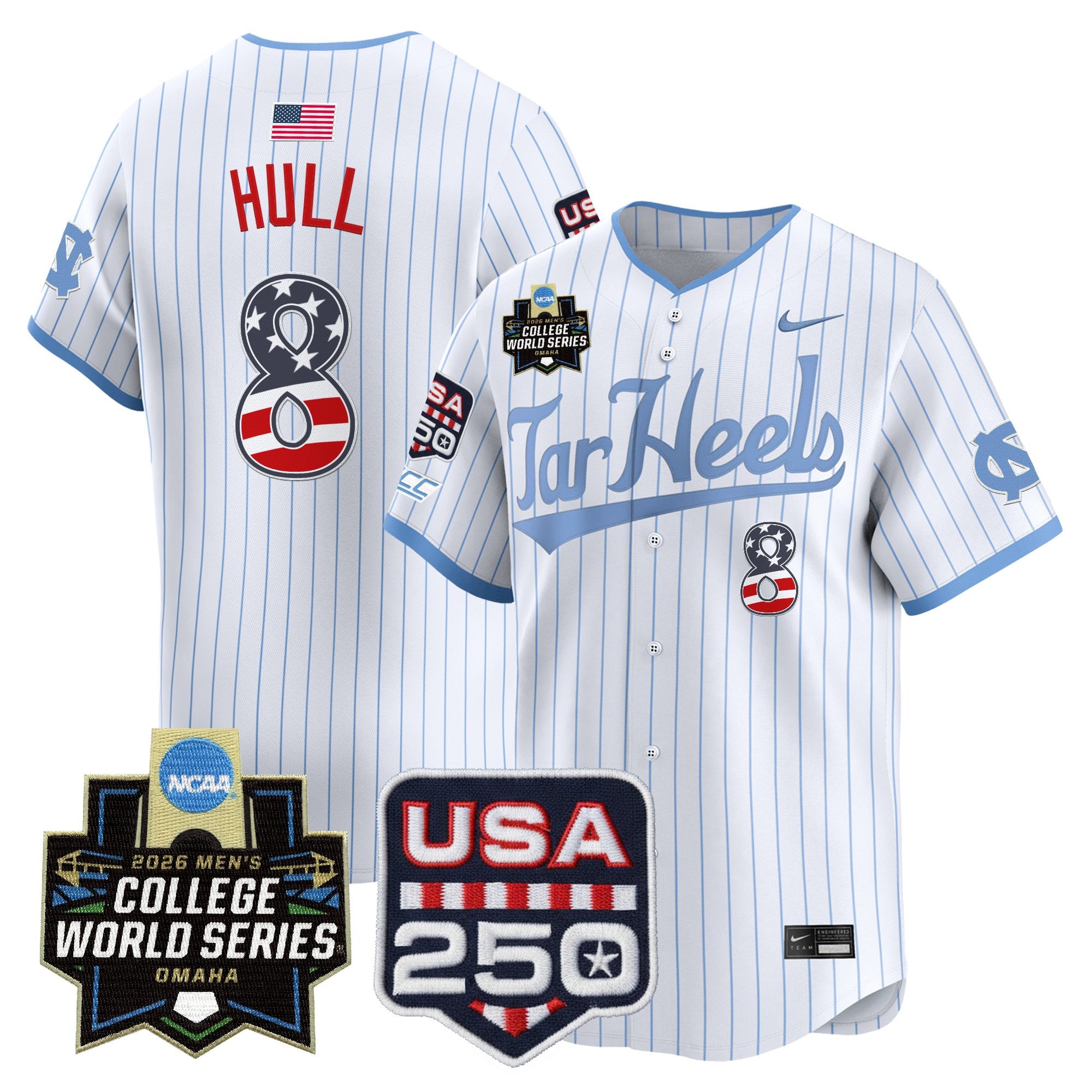 Men's North Carolina Tar Heels USA 250 Fourth of July Vapor Premier Limited Jersey - 2026 World Series patch - All Stitched