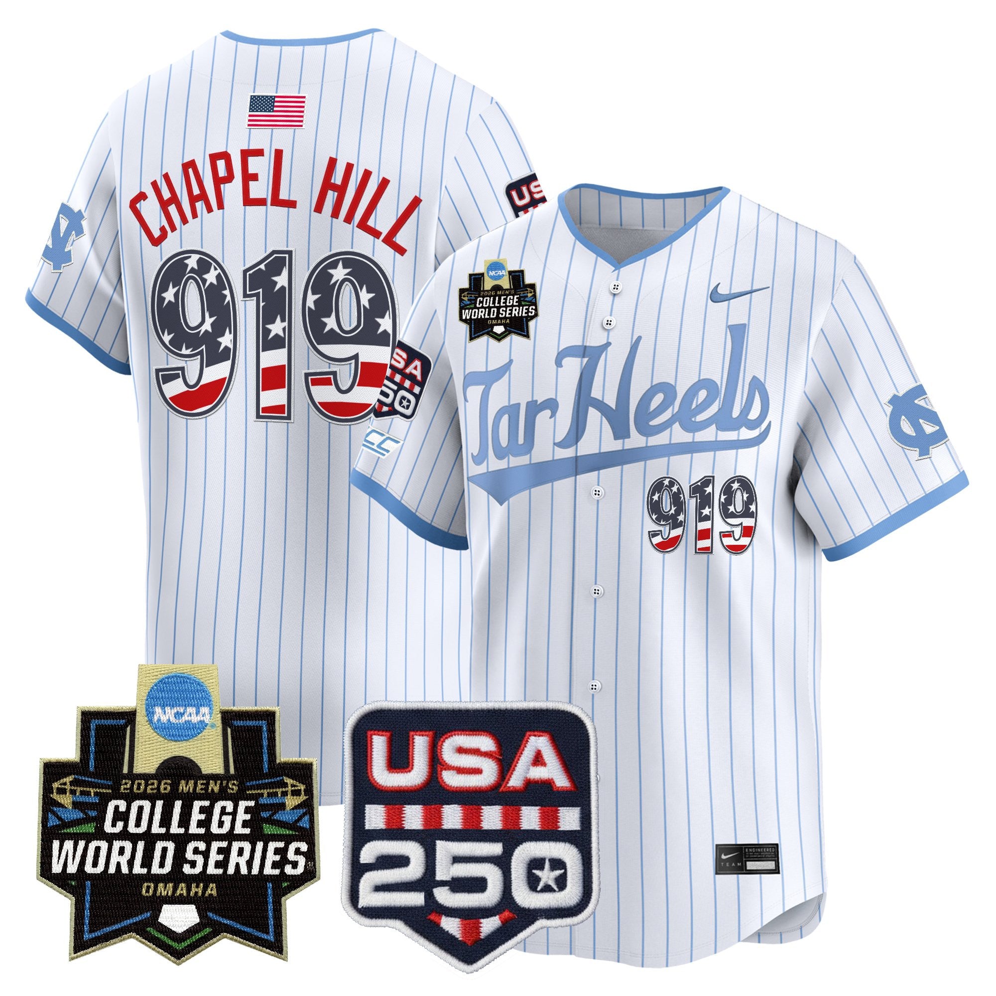 Men's North Carolina Tar Heels USA 250 Fourth of July Vapor Premier Limited Jersey - 2026 World Series patch - All Stitched