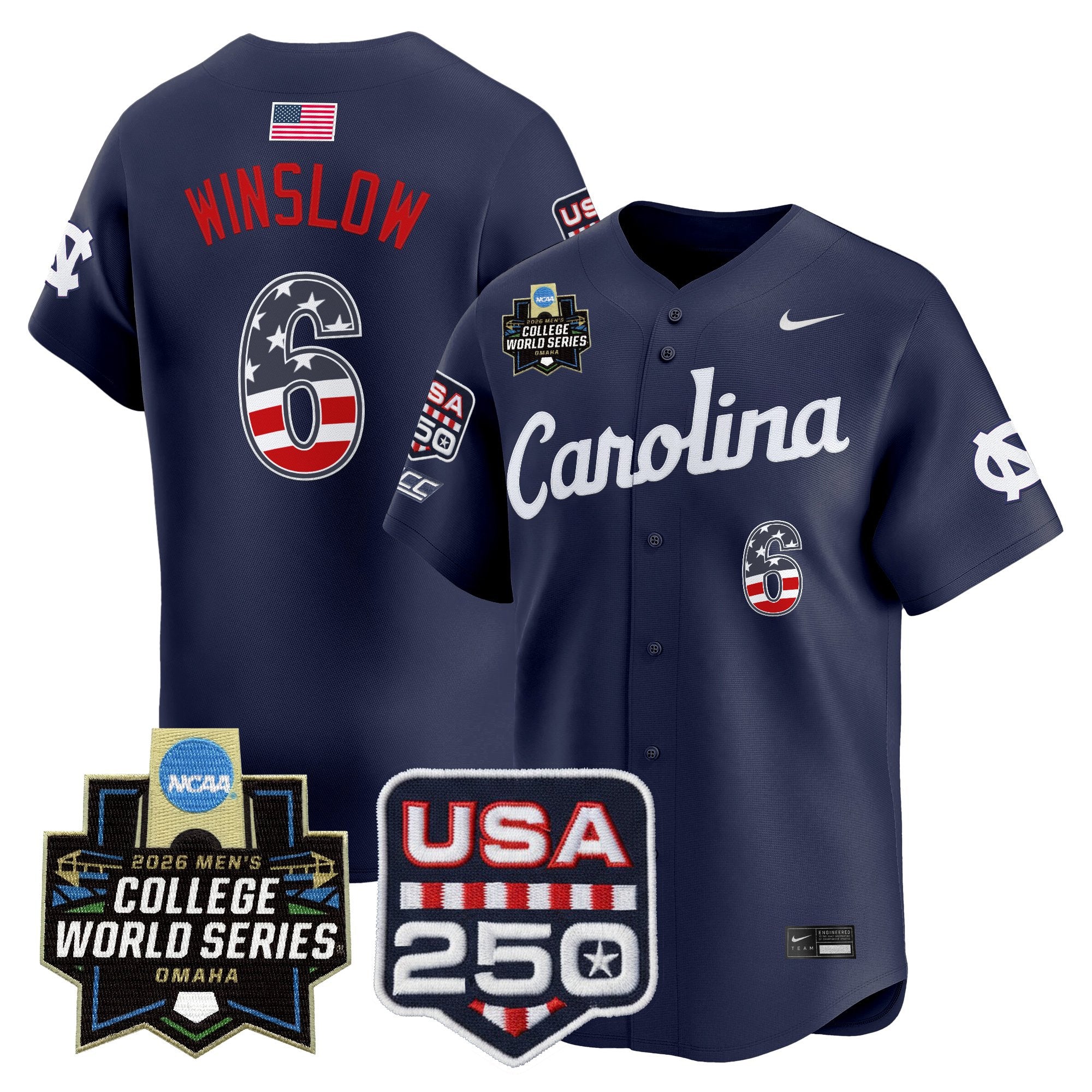 Men's North Carolina Tar Heels USA 250 Fourth of July Vapor Premier Limited Jersey - 2026 World Series patch - All Stitched