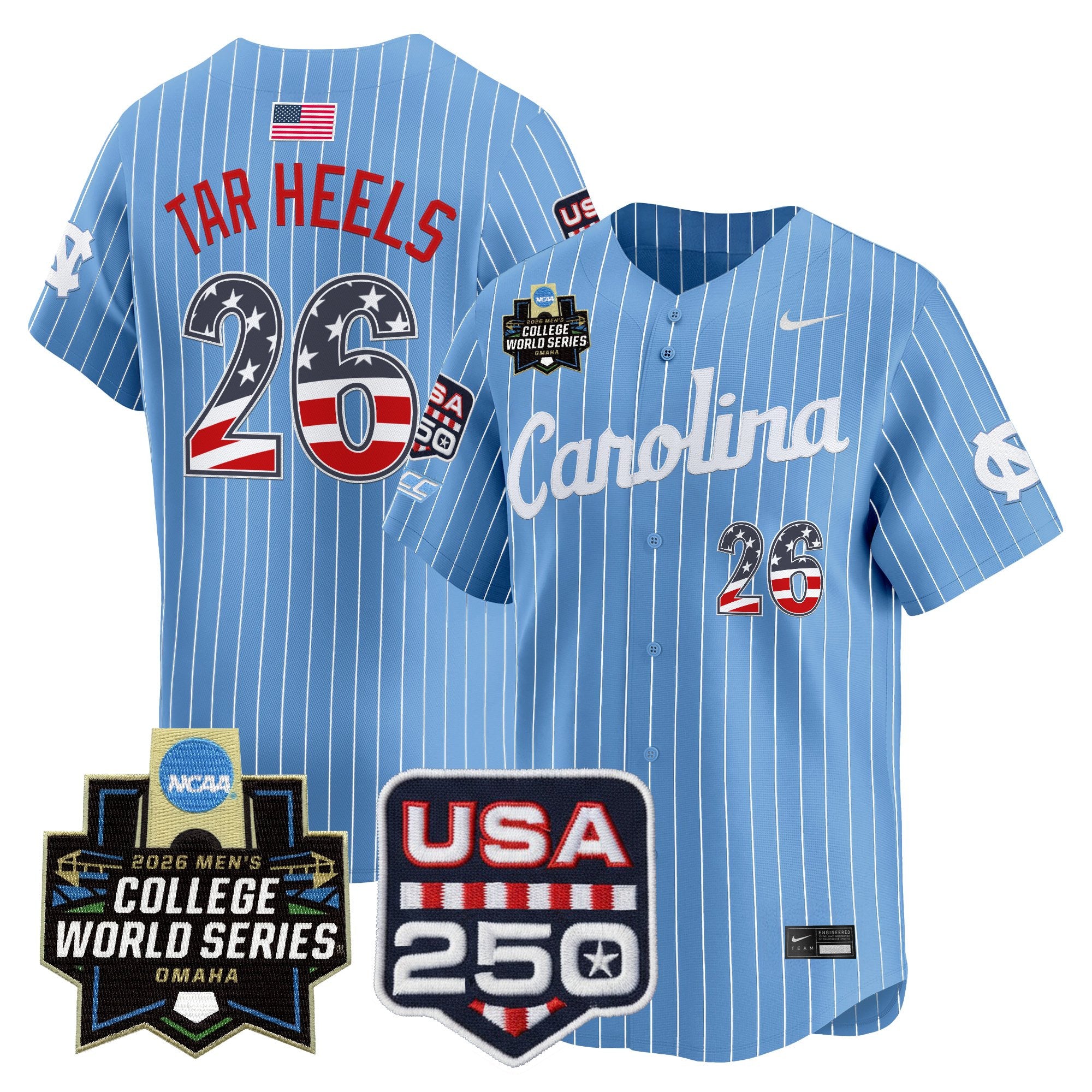 Men's North Carolina Tar Heels USA 250 Fourth of July Vapor Premier Limited Jersey - 2026 World Series patch - All Stitched