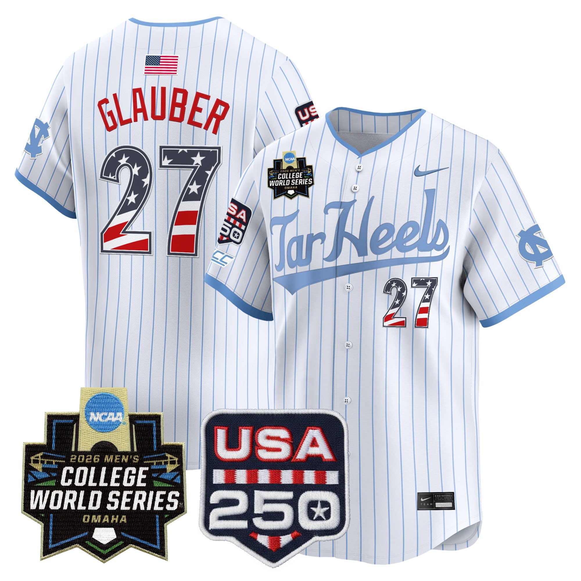 Men's North Carolina Tar Heels USA 250 Fourth of July Vapor Premier Limited Jersey - 2026 World Series patch - All Stitched