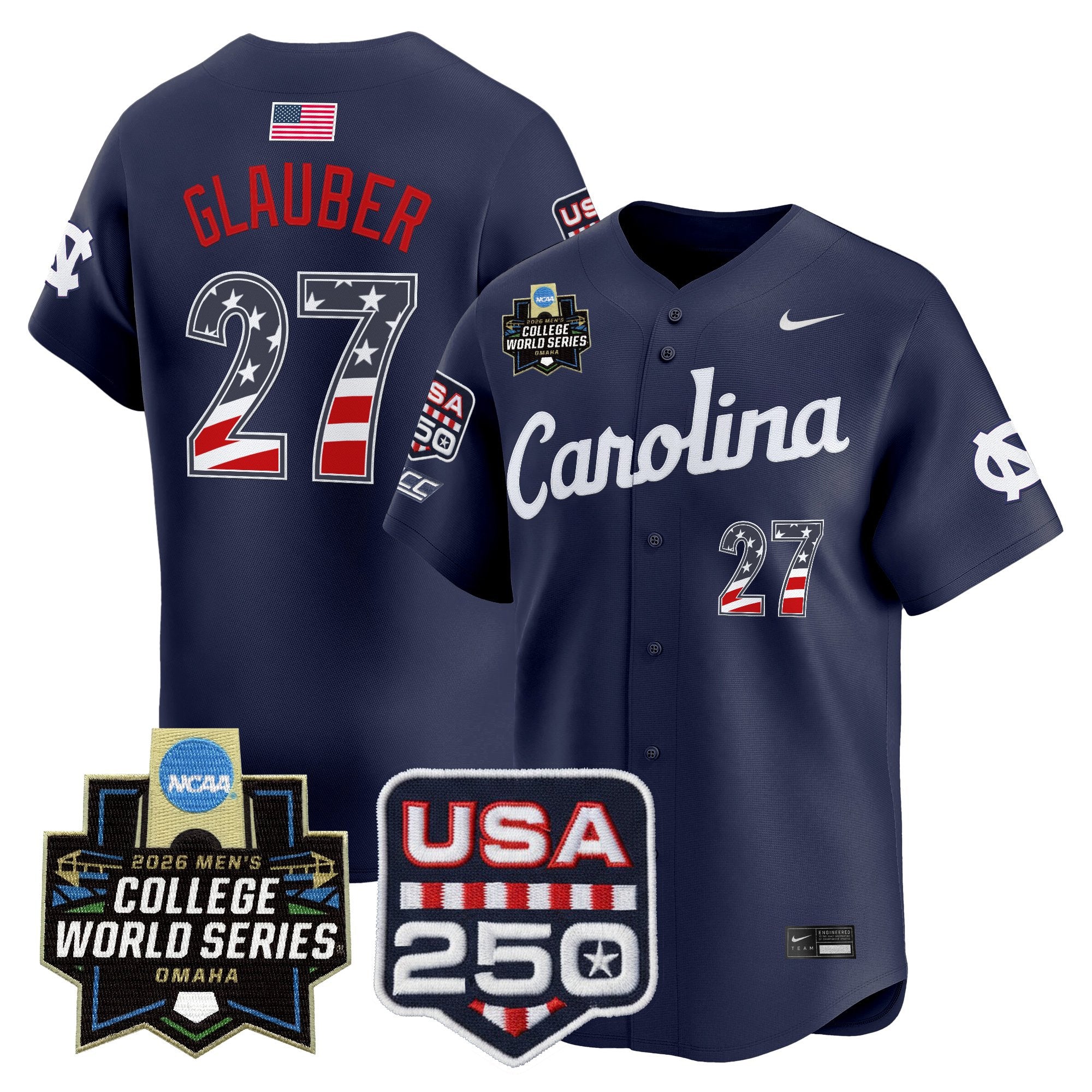 Men's North Carolina Tar Heels USA 250 Fourth of July Vapor Premier Limited Jersey - 2026 World Series patch - All Stitched