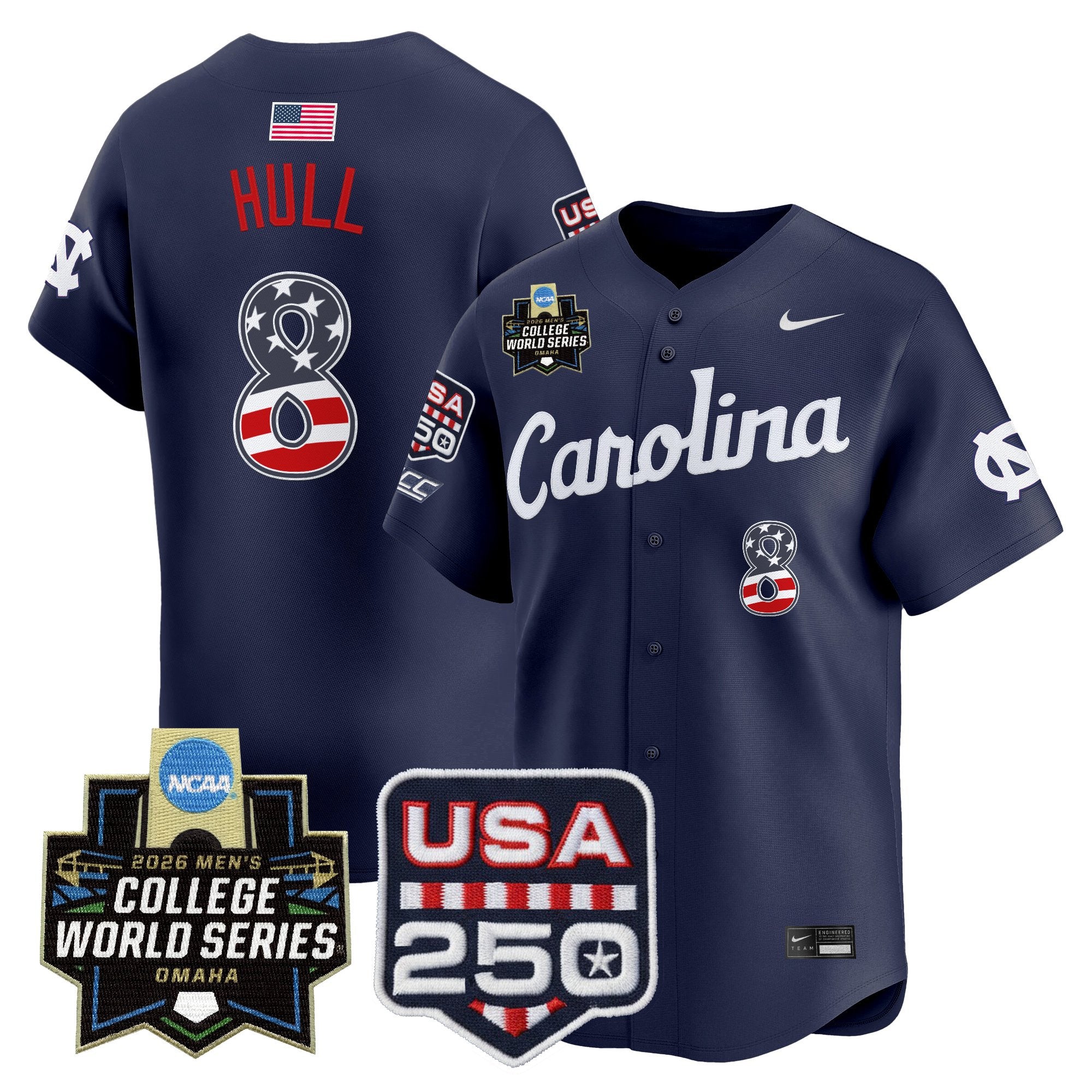 Men's North Carolina Tar Heels USA 250 Fourth of July Vapor Premier Limited Jersey - 2026 World Series patch - All Stitched
