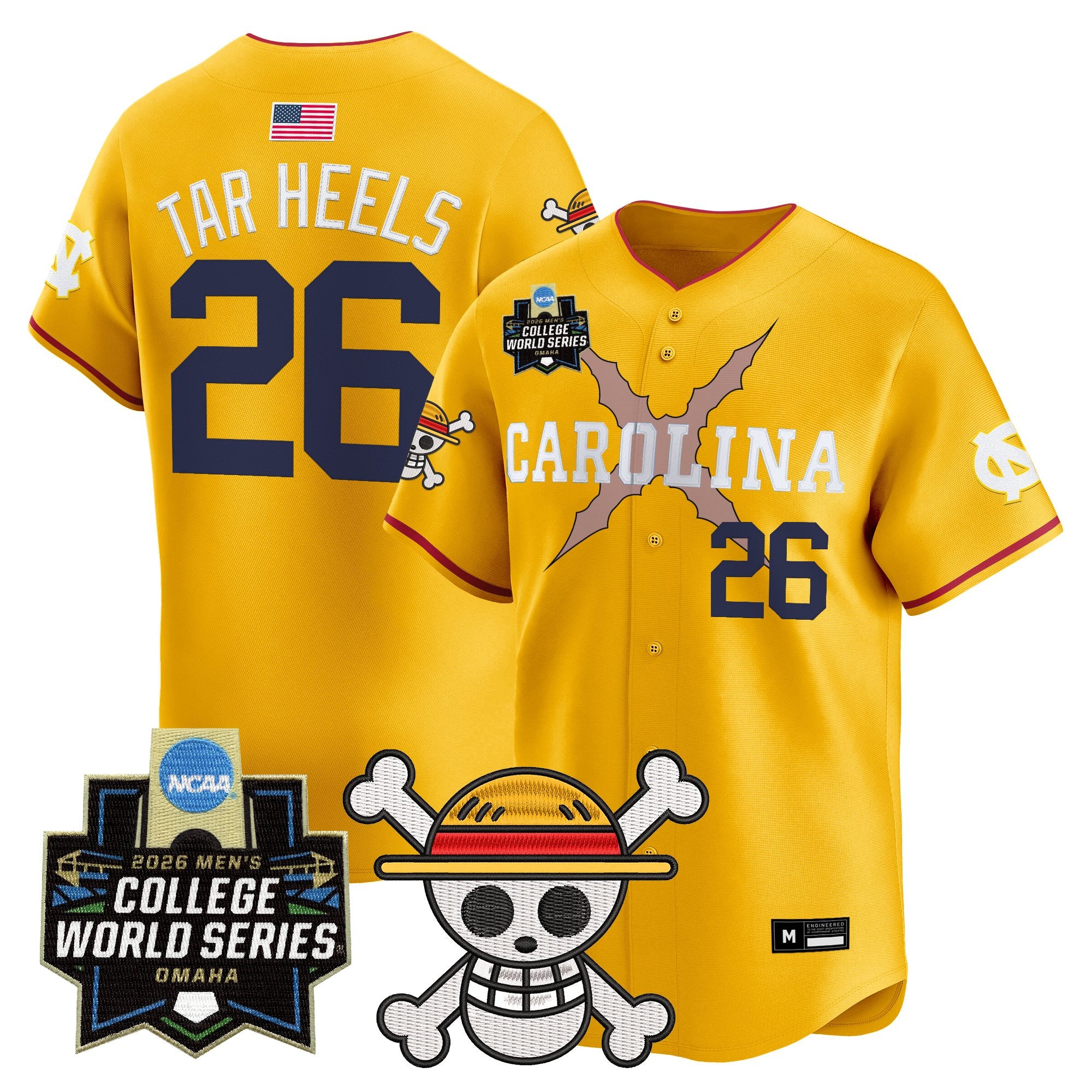 Men's North Carolina Tar Heels 2026 World Series x One Piece Vapor Premier Limited Jersey - All Stitched