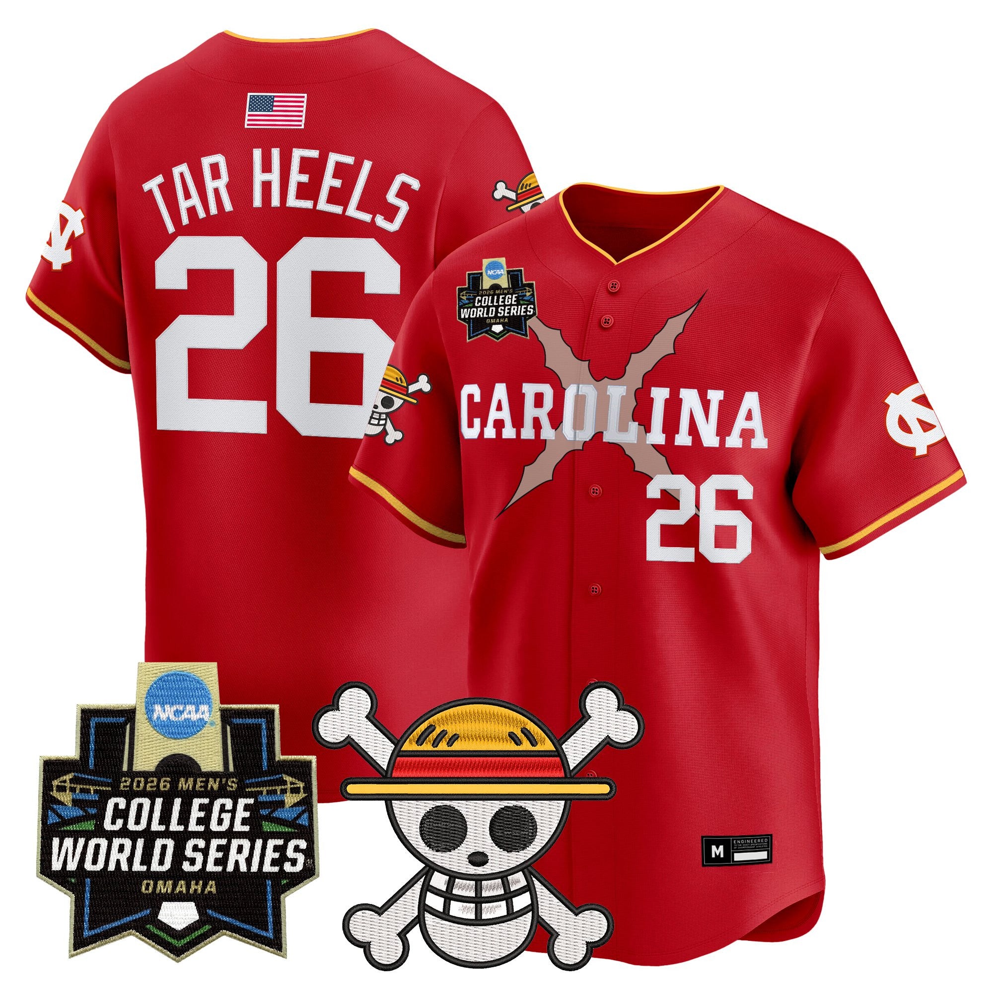 Men's North Carolina Tar Heels 2026 World Series x One Piece Vapor Premier Limited Jersey - All Stitched