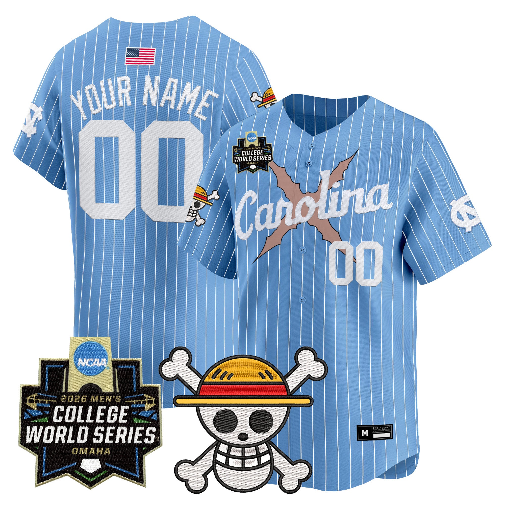 North Carolina Tar Heels 2026 World Series x One Piece Vapor Premier Limited Custom Jersey - All Stitched