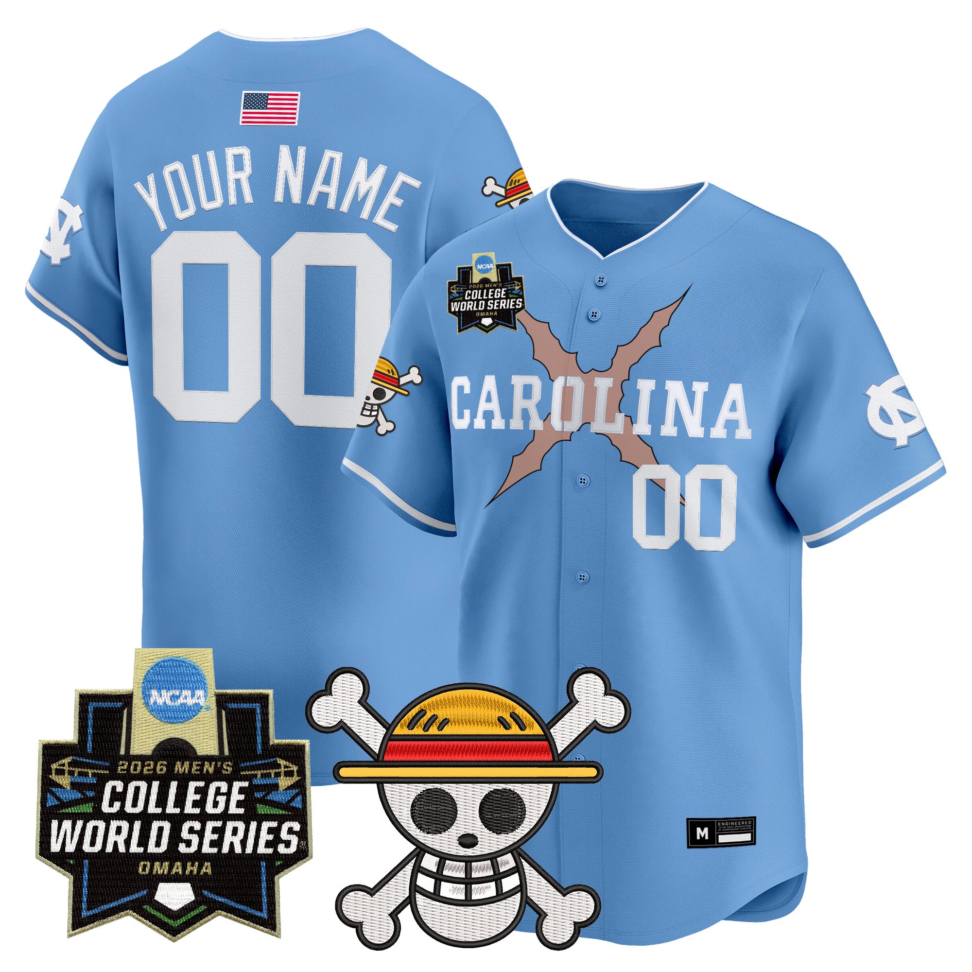 North Carolina Tar Heels 2026 World Series x One Piece Vapor Premier Limited Custom Jersey - All Stitched