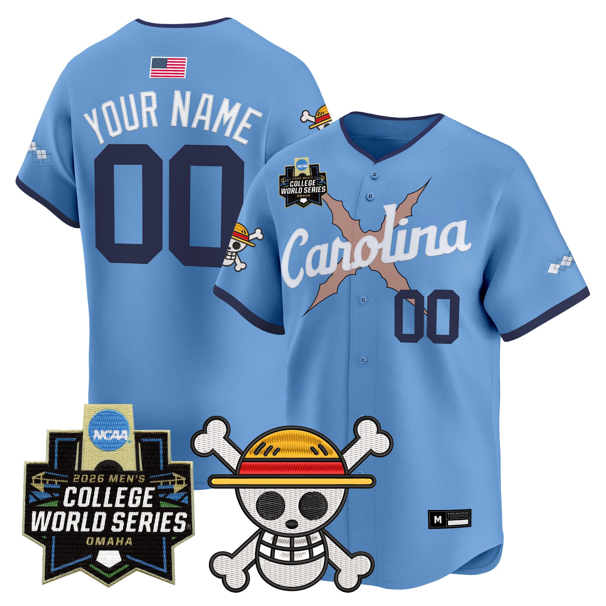 North Carolina Tar Heels 2026 World Series x One Piece Vapor Premier Limited Custom Jersey - All Stitched