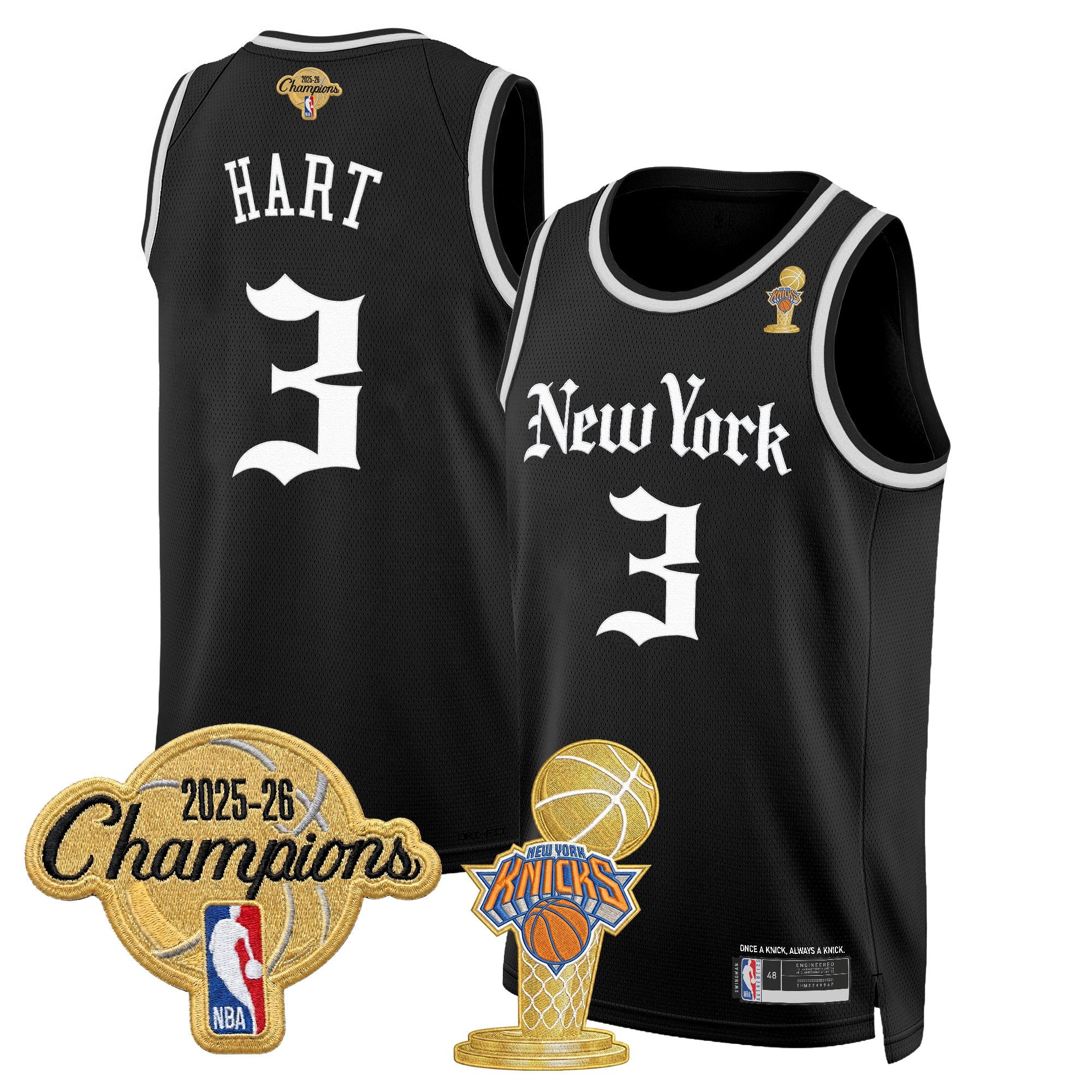 Men's New York Knicks 2026 Champions Patch Swingman Jersey - Gothic Edition- All Stitched