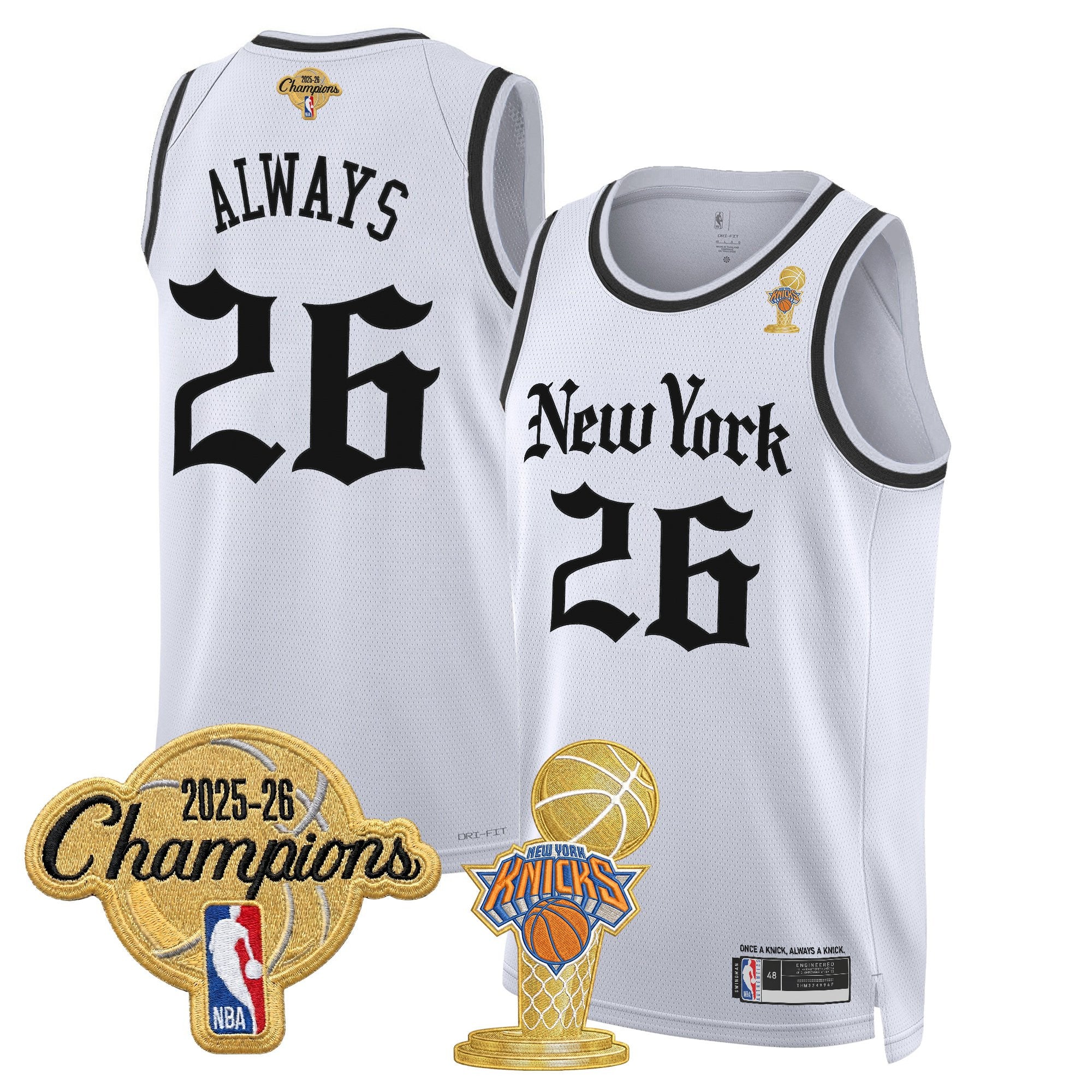Men's New York Knicks 2026 Champions Patch Swingman Jersey - Gothic Edition- All Stitched