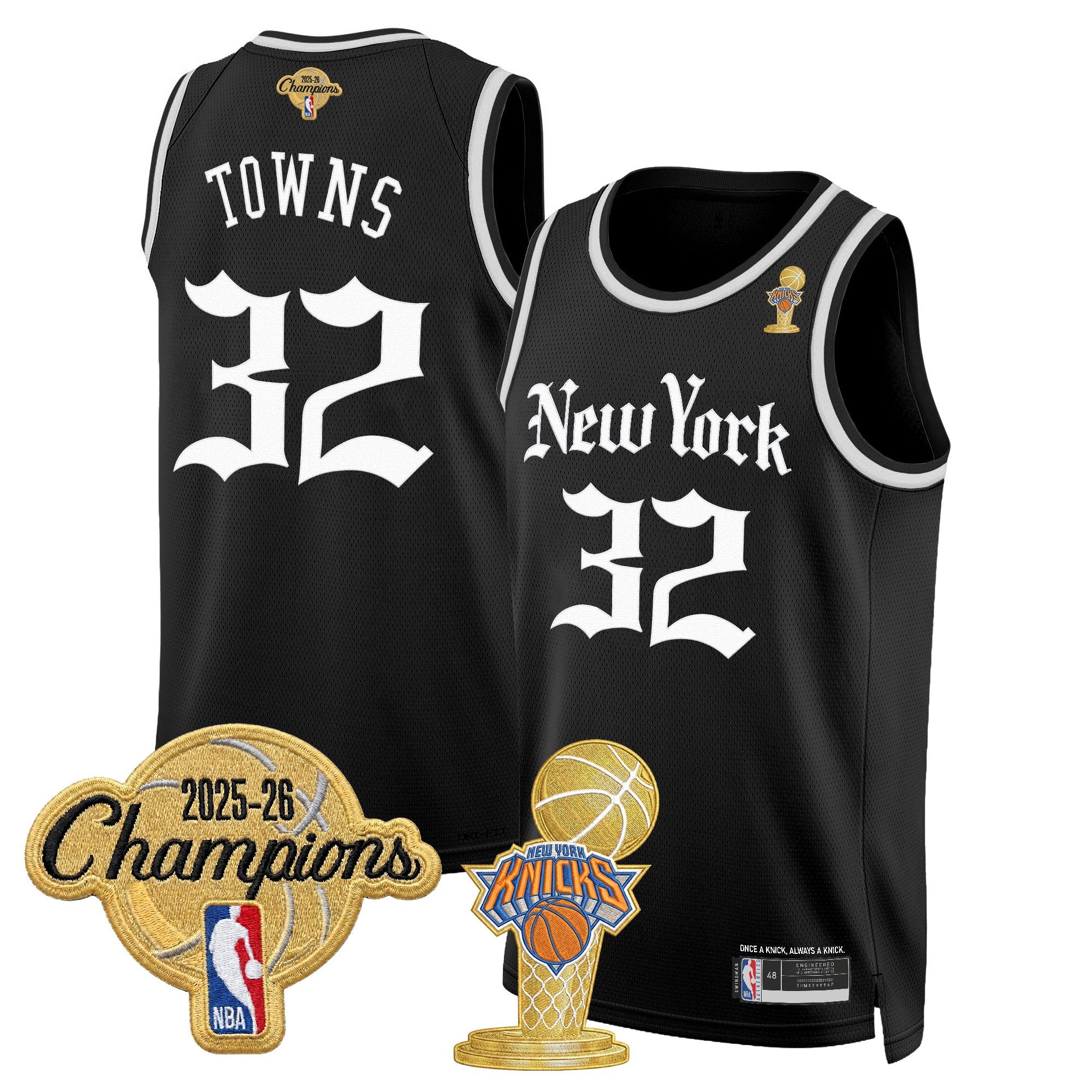 Men's New York Knicks 2026 Champions Patch Swingman Jersey - Gothic Edition- All Stitched