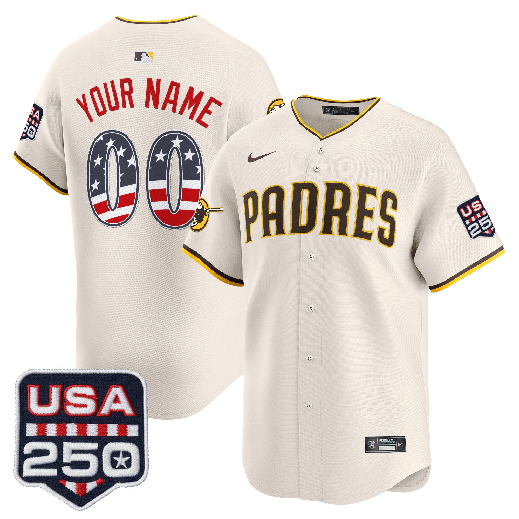 San Diego Padres USA 250 Fourth of July Vapor Premier Limited Custom Jersey - All Stitched
