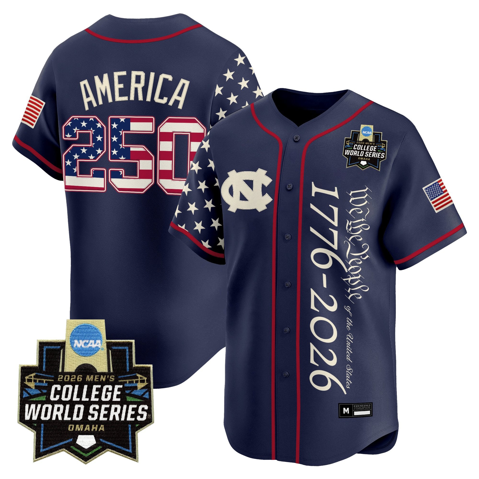 Men's North Carolina Tar Heels 2026 World Series "America 250 Edition" Vapor Premier Limited Jersey V2 - All Stitched