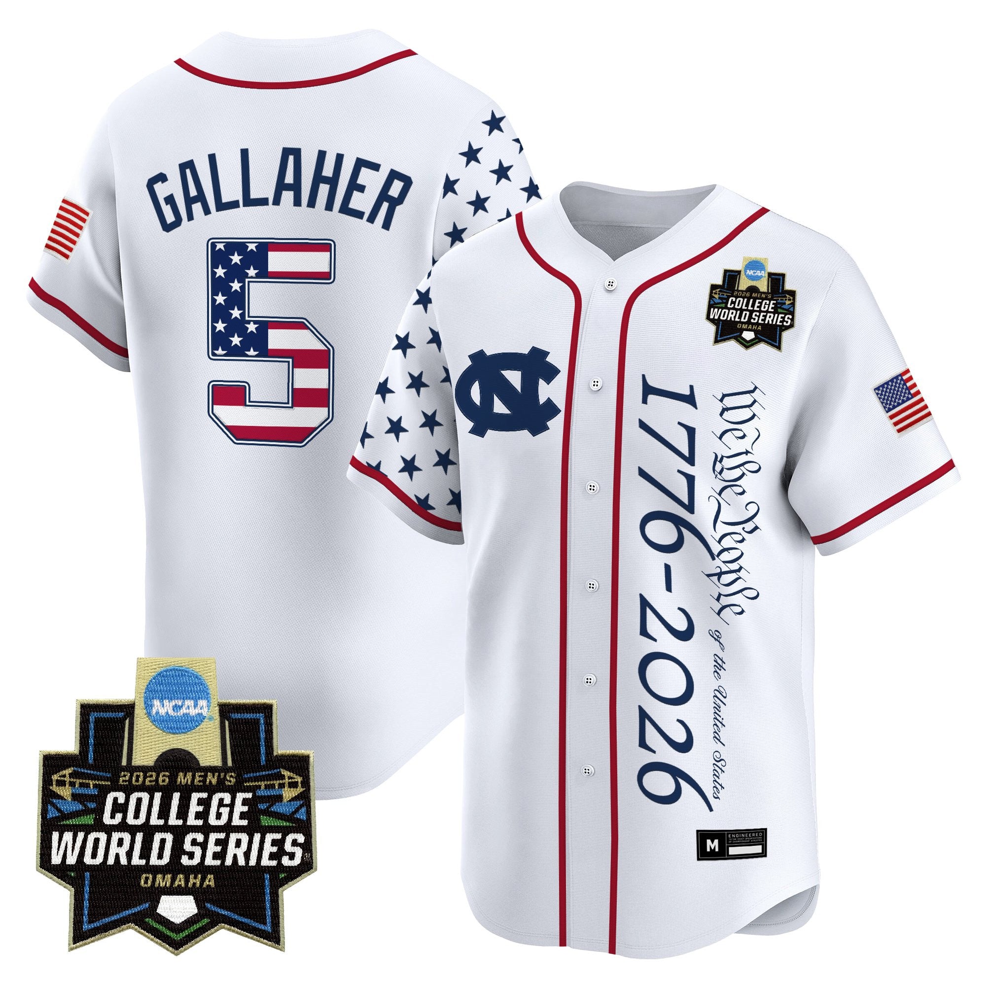 Men's North Carolina Tar Heels 2026 World Series "America 250 Edition" Vapor Premier Limited Jersey V2 - All Stitched