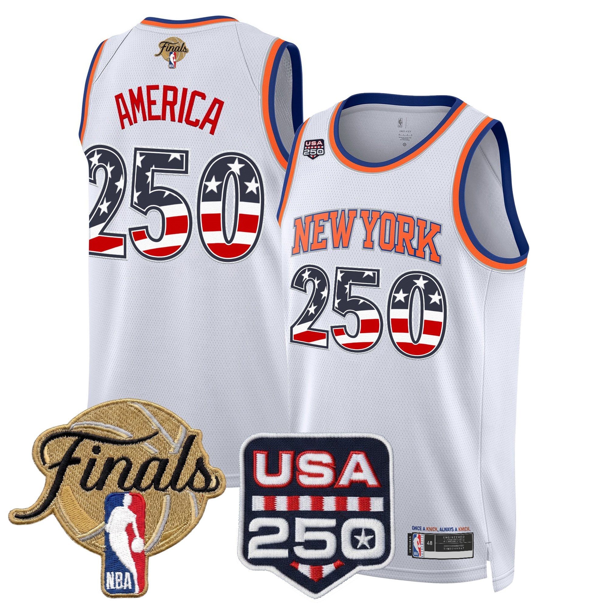 Men's New York Knicks USA 250 Fourth of July Swingman Jersey - 2026 Finals patch- All Stitched