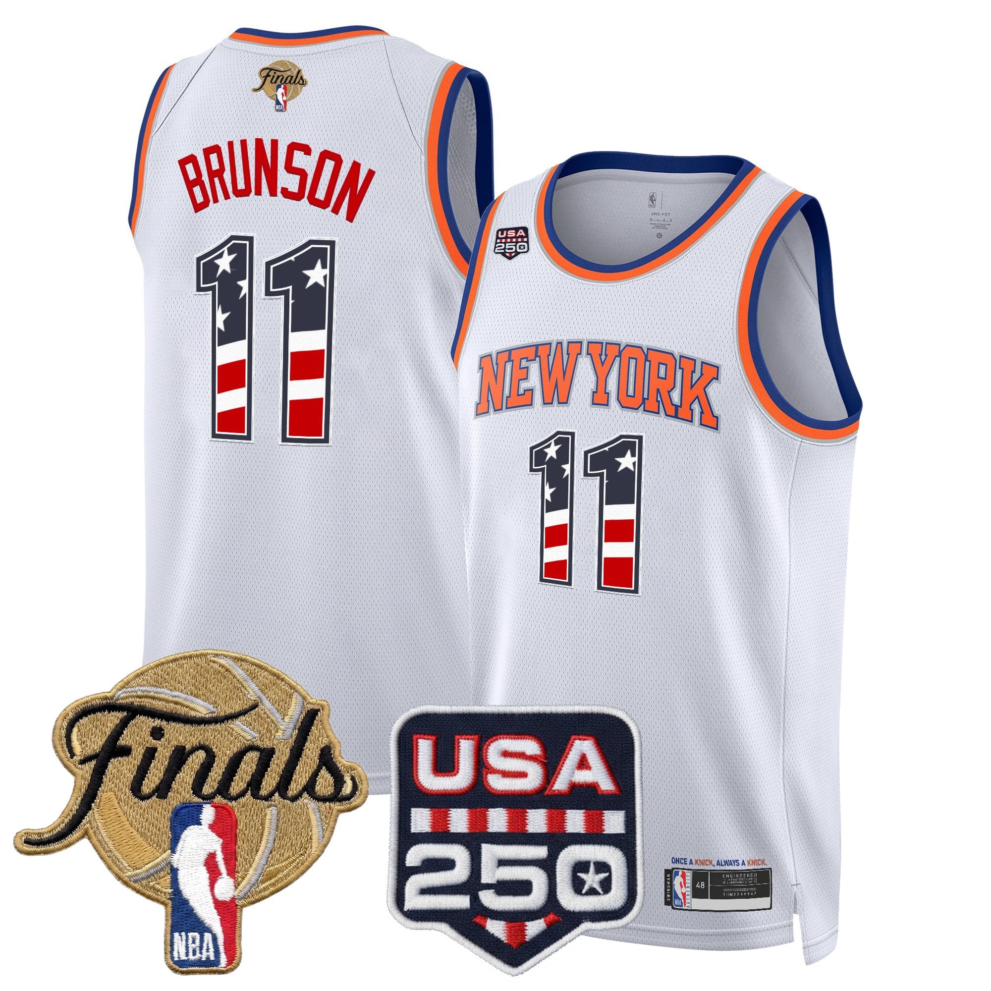 Men's New York Knicks USA 250 Fourth of July Swingman Jersey - 2026 Finals patch- All Stitched