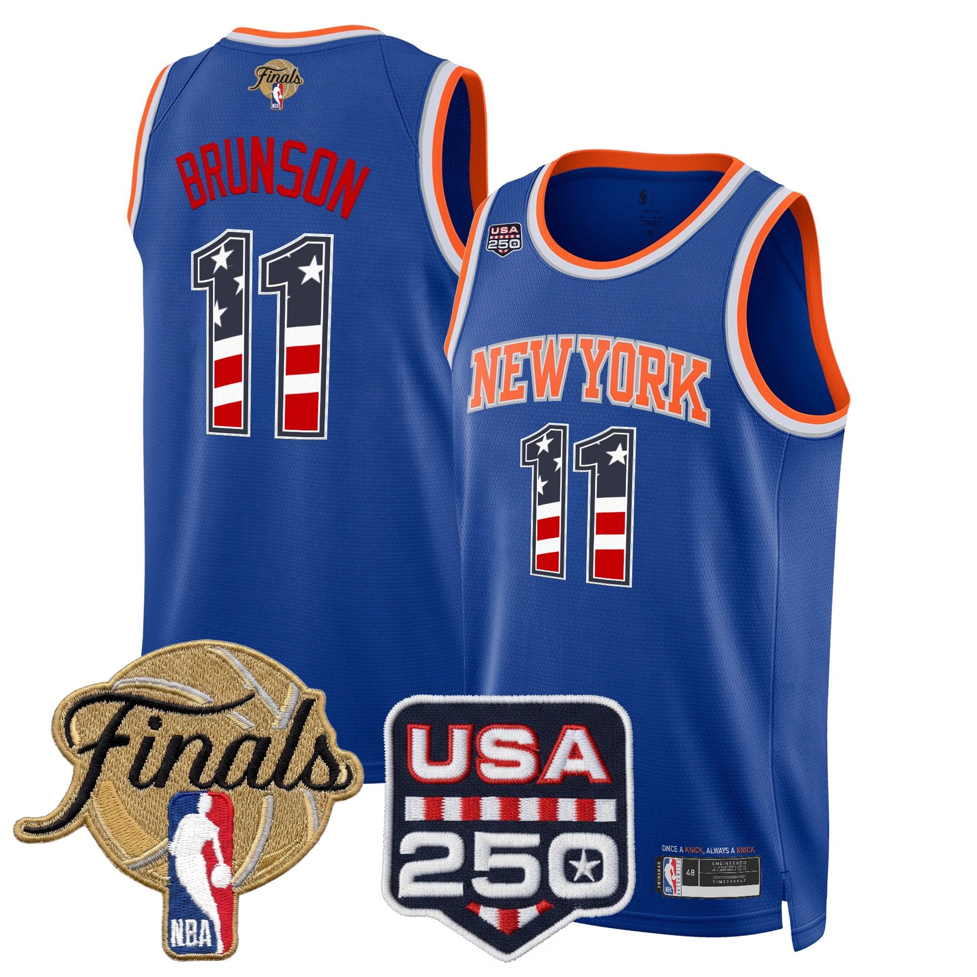 Men's New York Knicks USA 250 Fourth of July Swingman Jersey - 2026 Finals patch- All Stitched