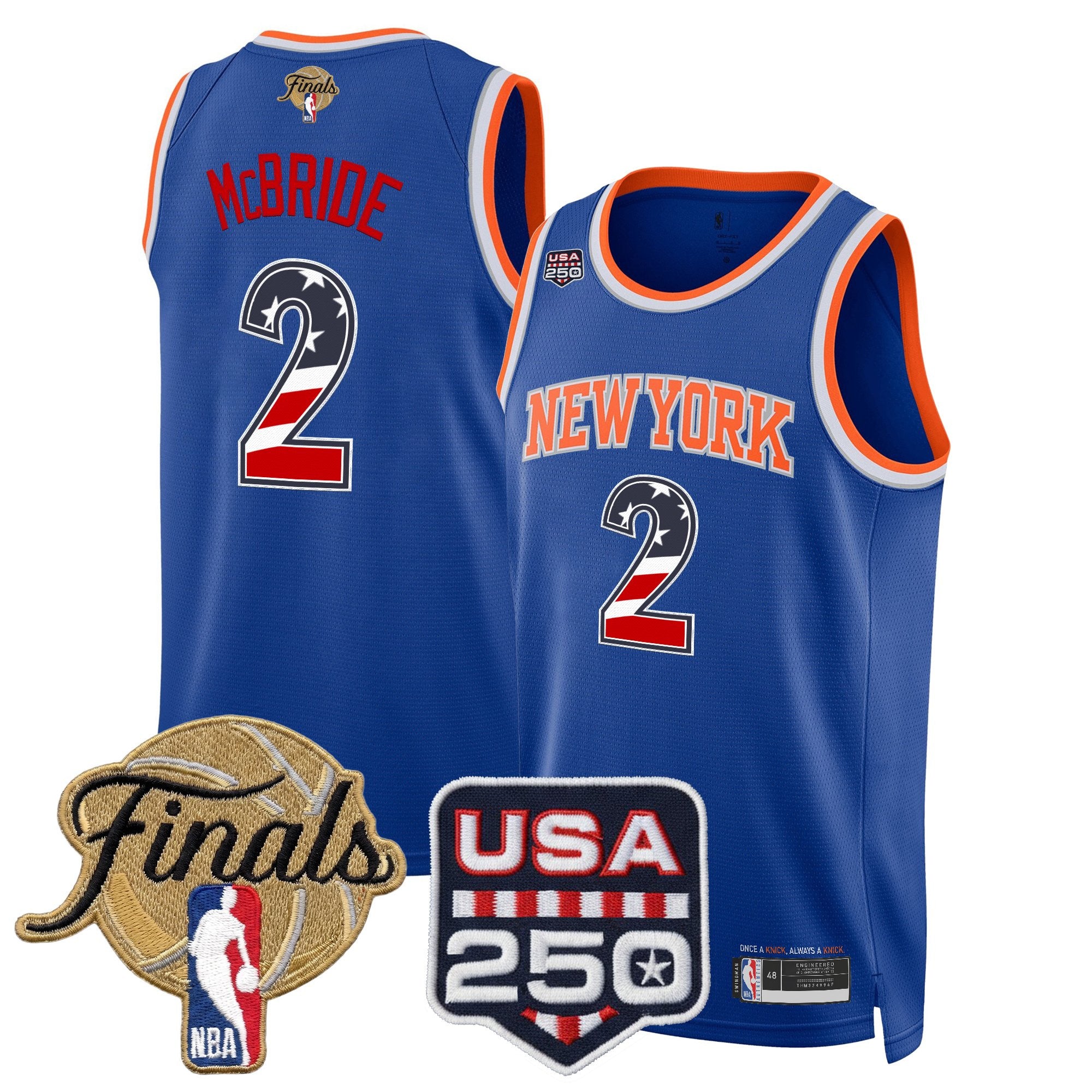Men's New York Knicks USA 250 Fourth of July Swingman Jersey - 2026 Finals patch- All Stitched