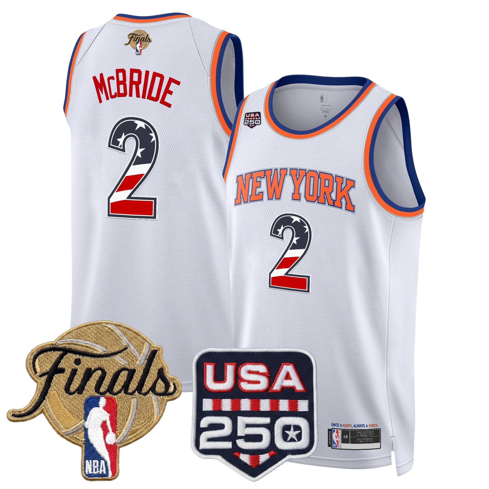 Men's New York Knicks USA 250 Fourth of July Swingman Jersey - 2026 Finals patch- All Stitched