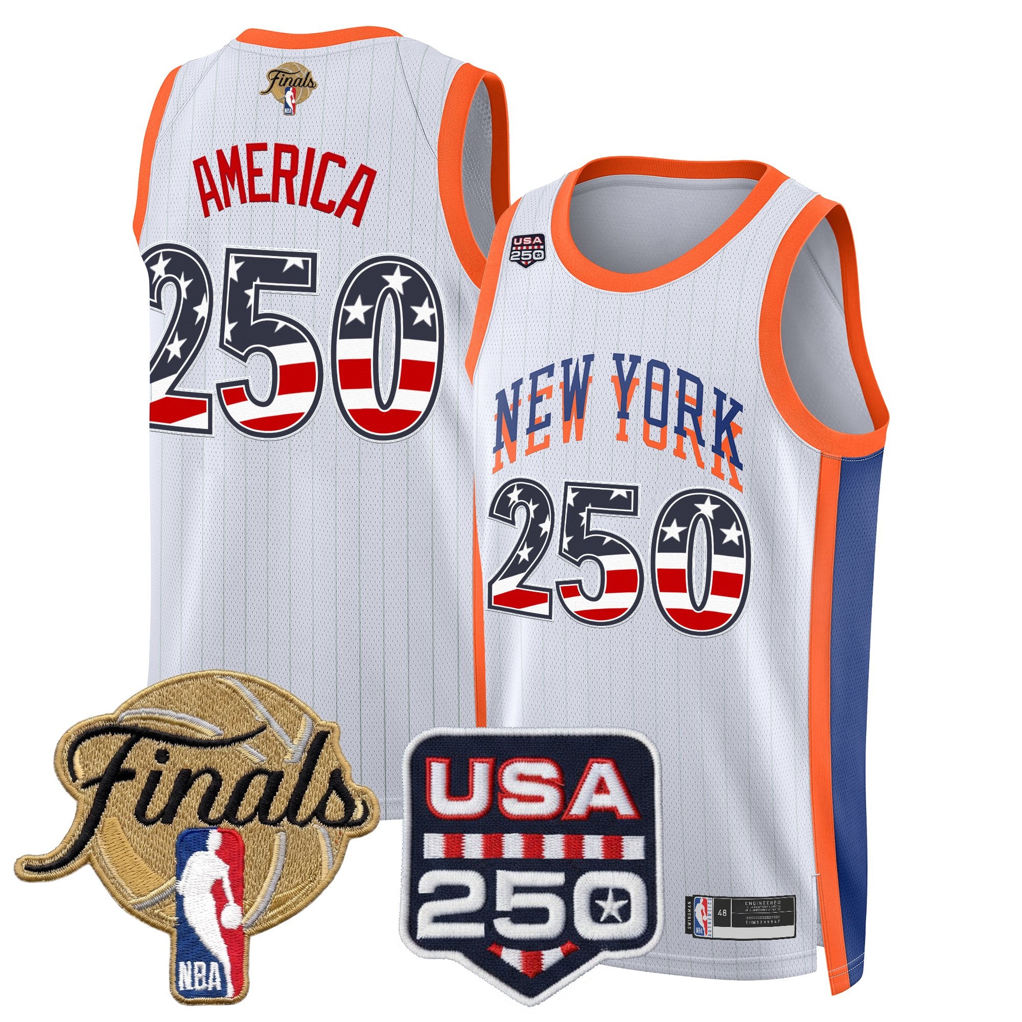 Men's New York Knicks USA 250 Fourth of July Swingman Jersey - 2026 Finals patch- All Stitched