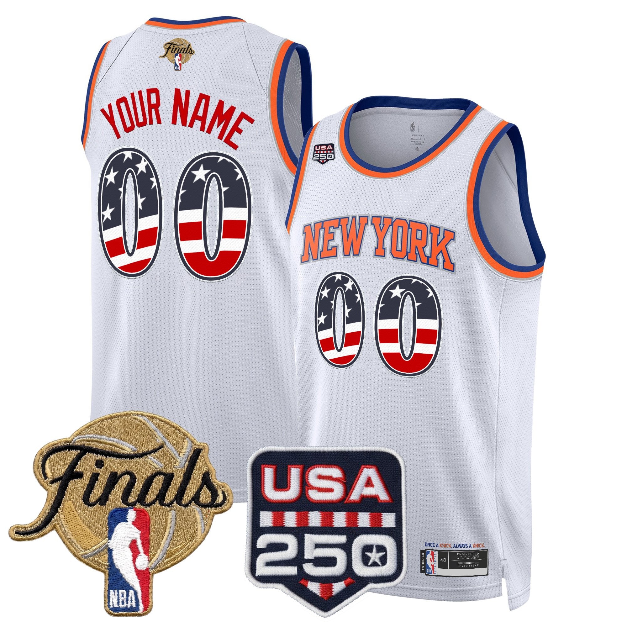 New York Knicks USA 250 Fourth of July Custom Swingman Jersey - 2026 Finals patch- All Stitched