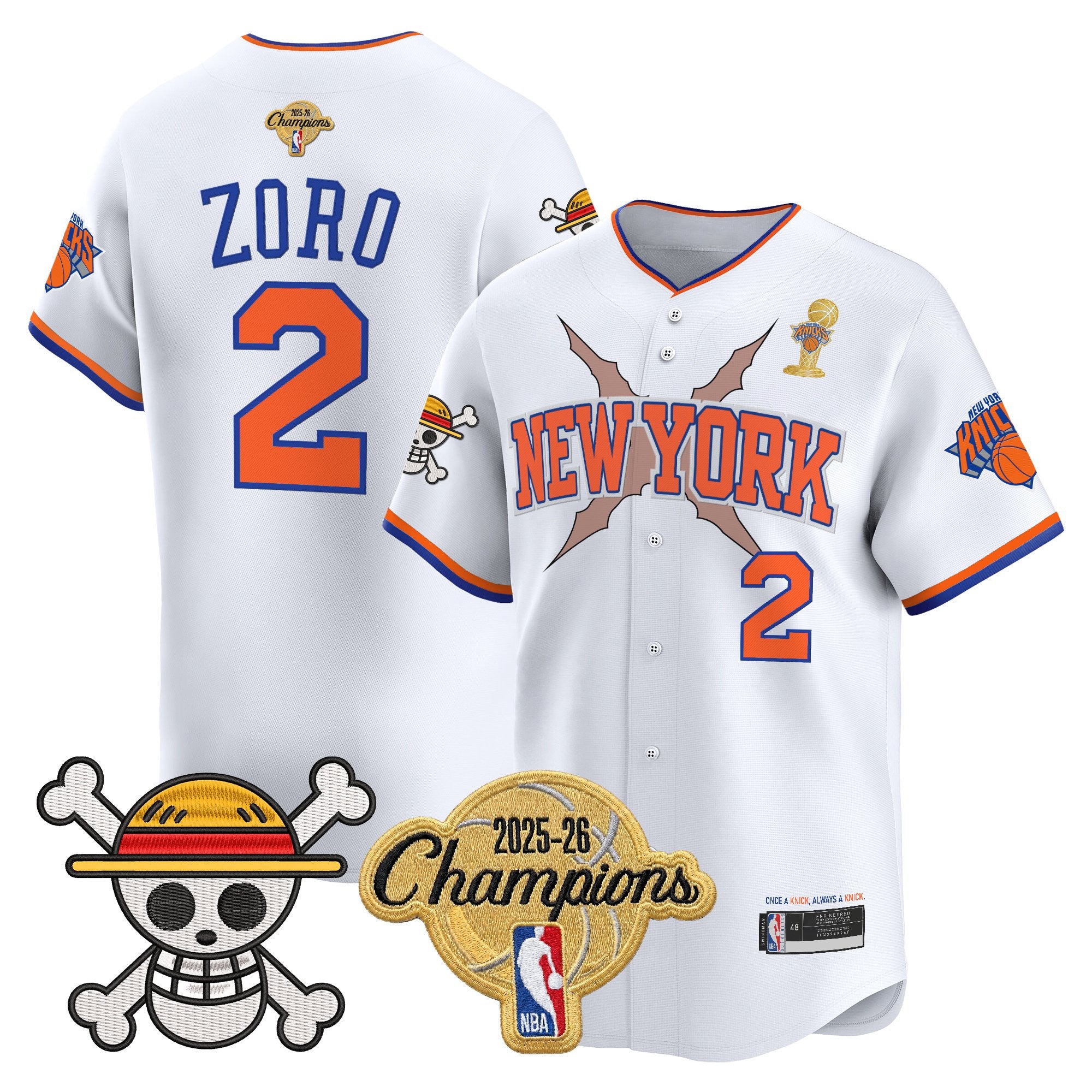 Men's New York Knicks 2026 Champions Patch x One Piece Vapor Baseball Jersey - All Stitched