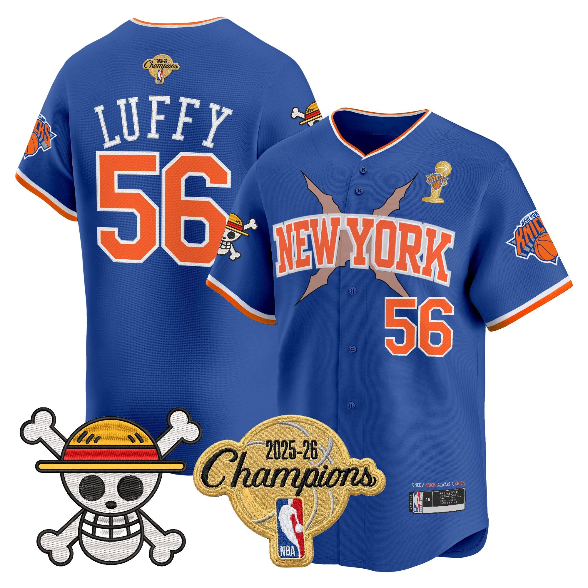 Men's New York Knicks 2026 Champions Patch x One Piece Vapor Baseball Jersey - All Stitched