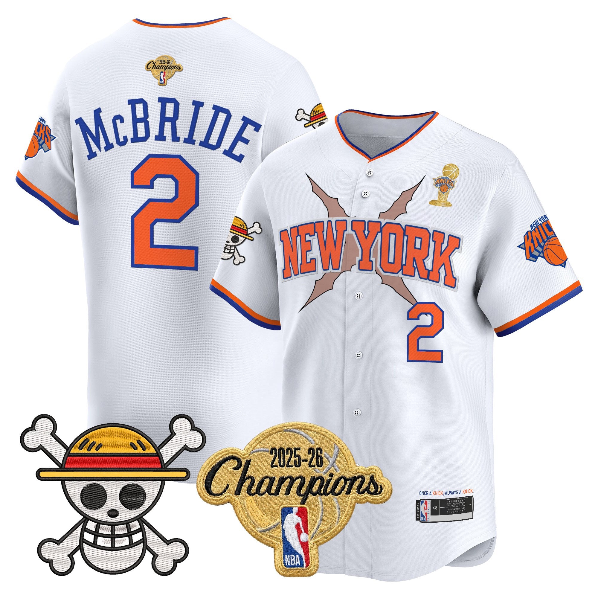 Men's New York Knicks 2026 Champions Patch x One Piece Vapor Baseball Jersey - All Stitched