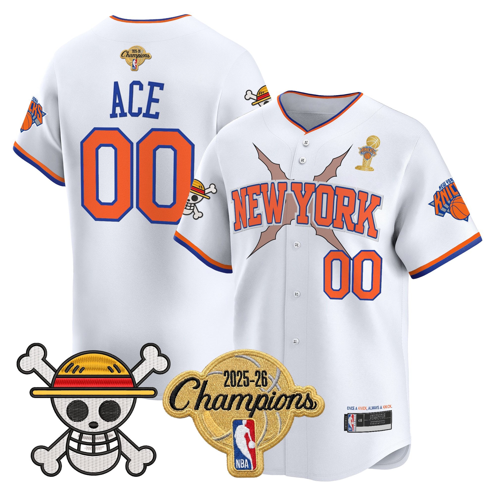 Men's New York Knicks 2026 Champions Patch x One Piece Vapor Baseball Jersey - All Stitched