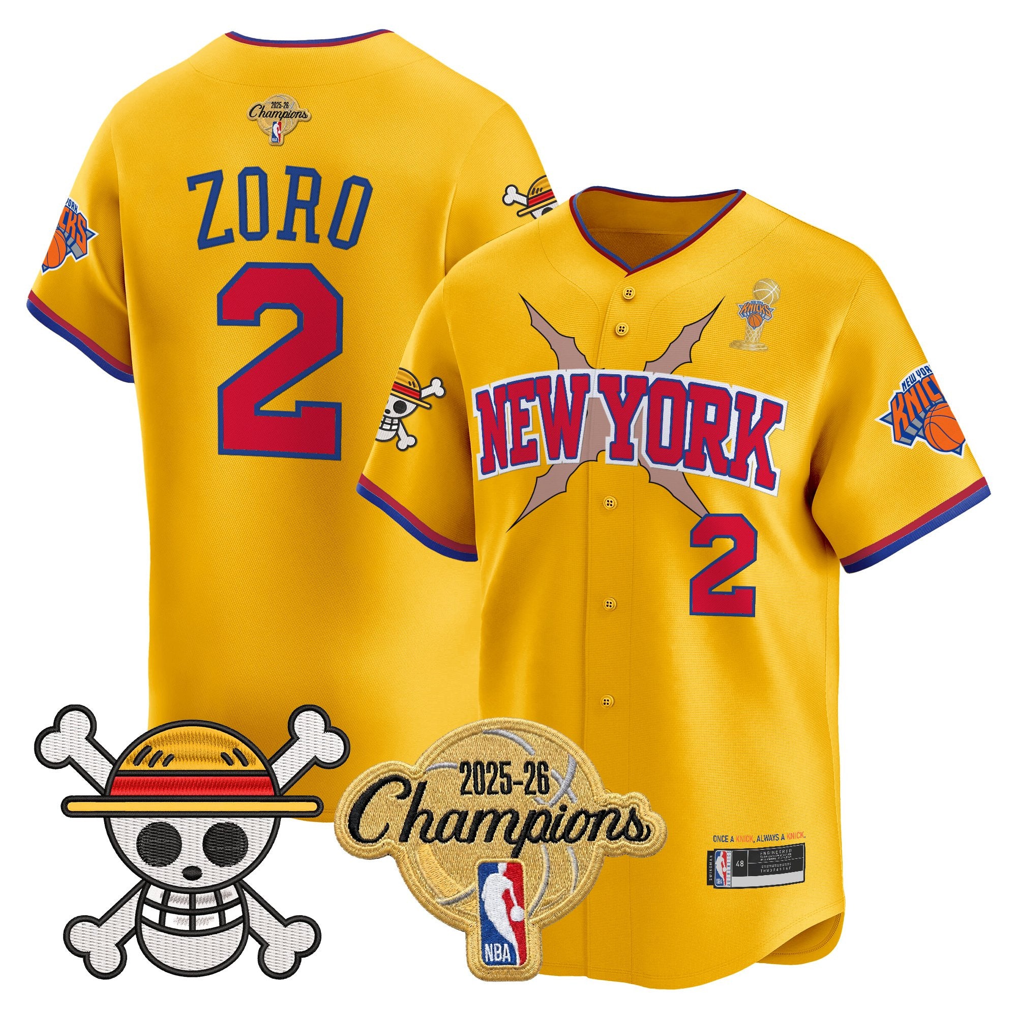 Men's New York Knicks 2026 Champions Patch x One Piece Vapor Baseball Jersey - All Stitched