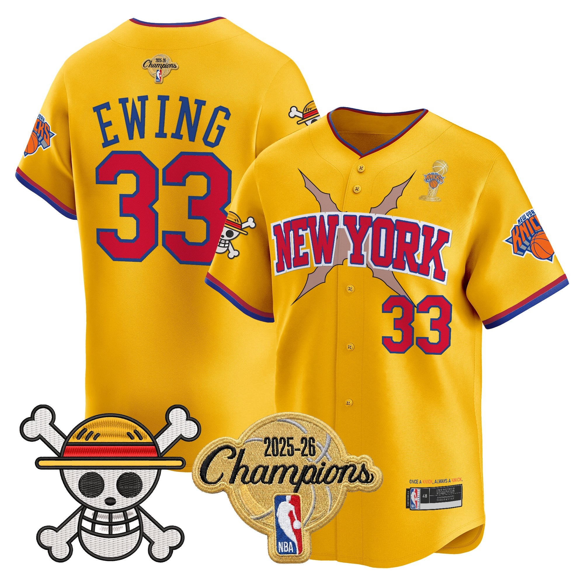 Men's New York Knicks 2026 Champions Patch x One Piece Vapor Baseball Jersey - All Stitched