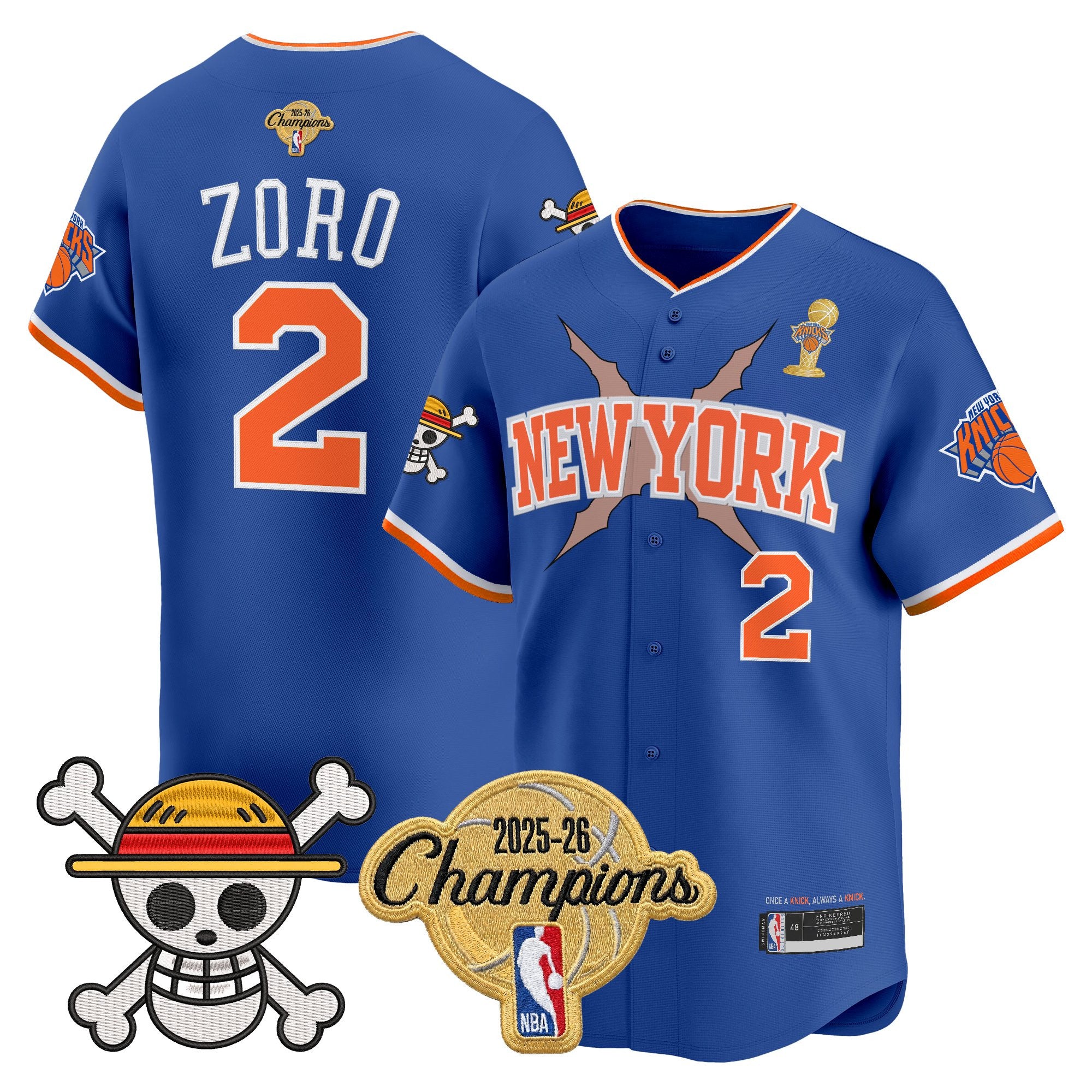 Men's New York Knicks 2026 Champions Patch x One Piece Vapor Baseball Jersey - All Stitched