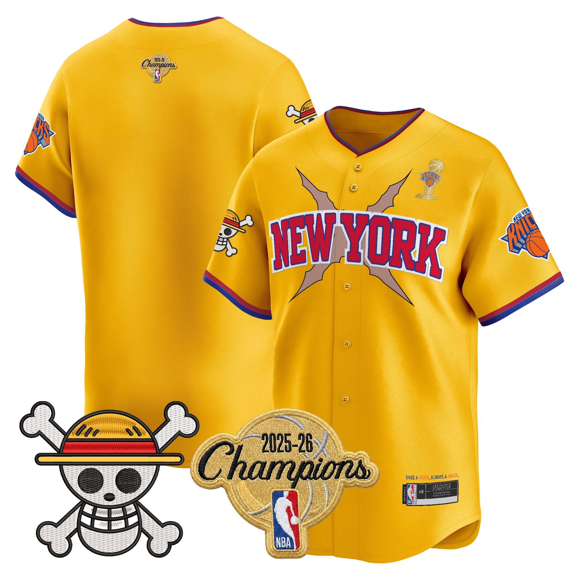 Men's New York Knicks 2026 Champions Patch x One Piece Vapor Baseball Jersey - All Stitched