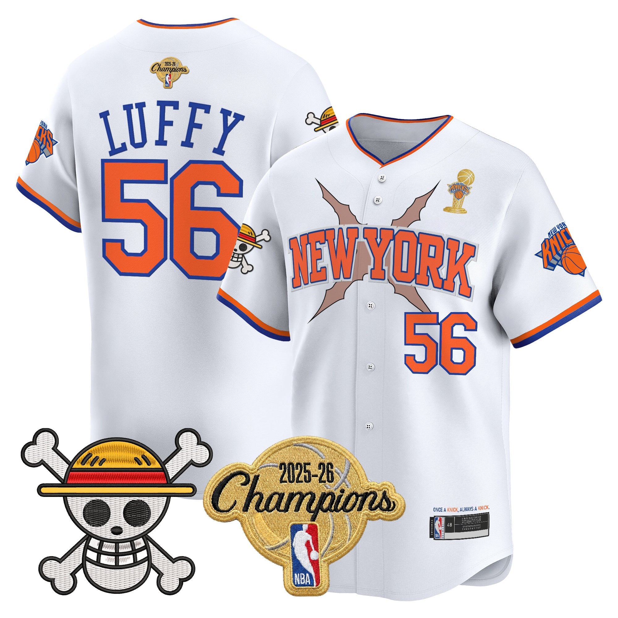Men's New York Knicks 2026 Champions Patch x One Piece Vapor Baseball Jersey - All Stitched