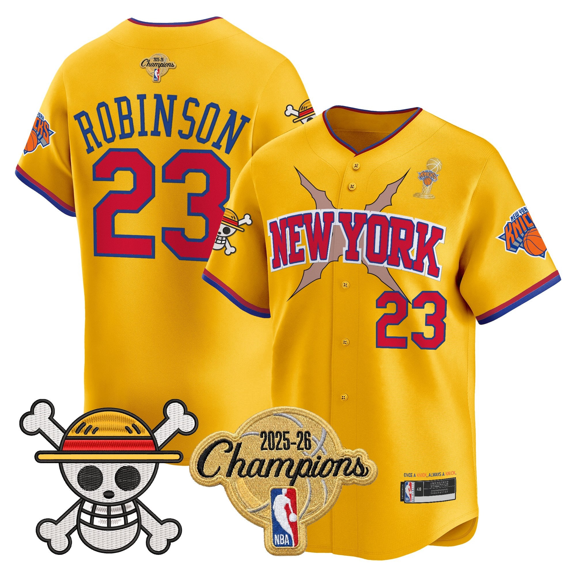 Men's New York Knicks 2026 Champions Patch x One Piece Vapor Baseball Jersey - All Stitched