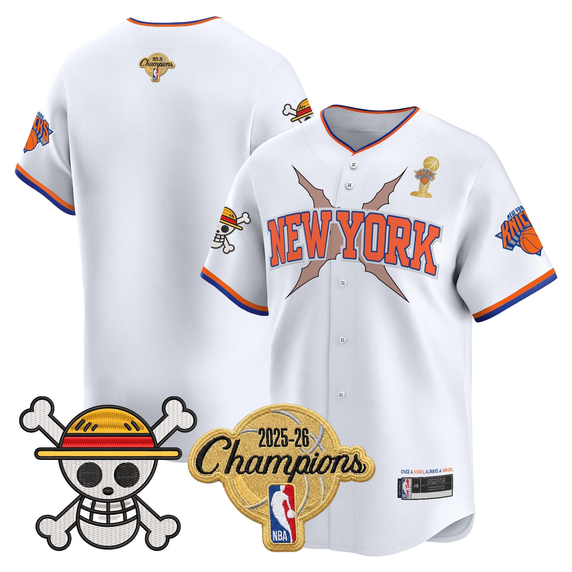 Men's New York Knicks 2026 Champions Patch x One Piece Vapor Baseball Jersey - All Stitched