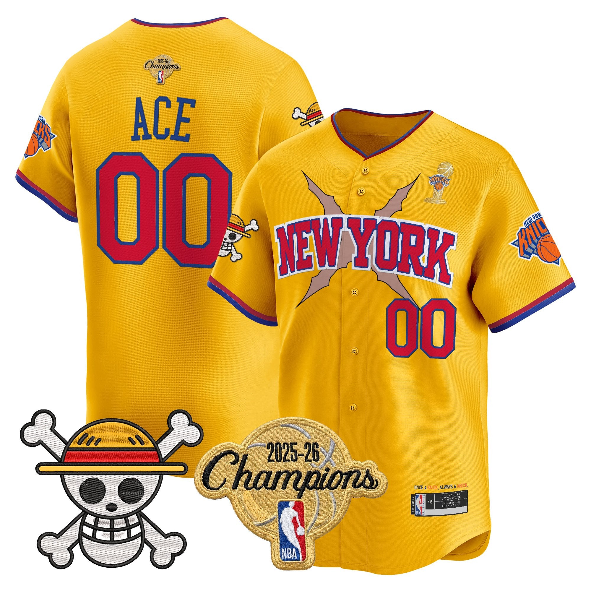 Men's New York Knicks 2026 Champions Patch x One Piece Vapor Baseball Jersey - All Stitched