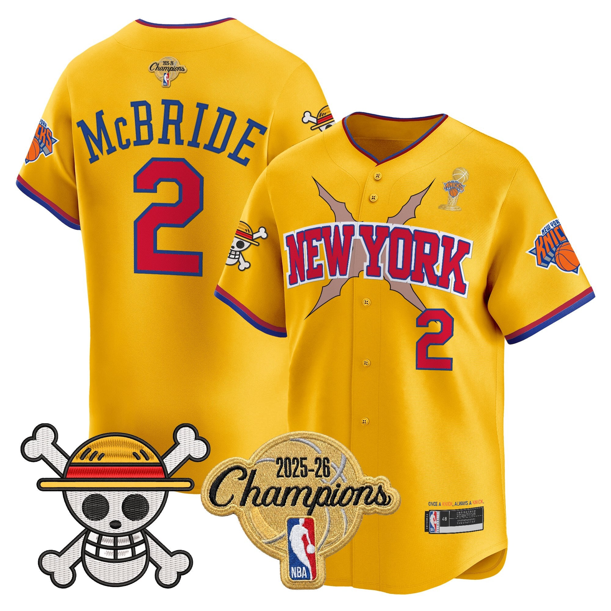 Men's New York Knicks 2026 Champions Patch x One Piece Vapor Baseball Jersey - All Stitched