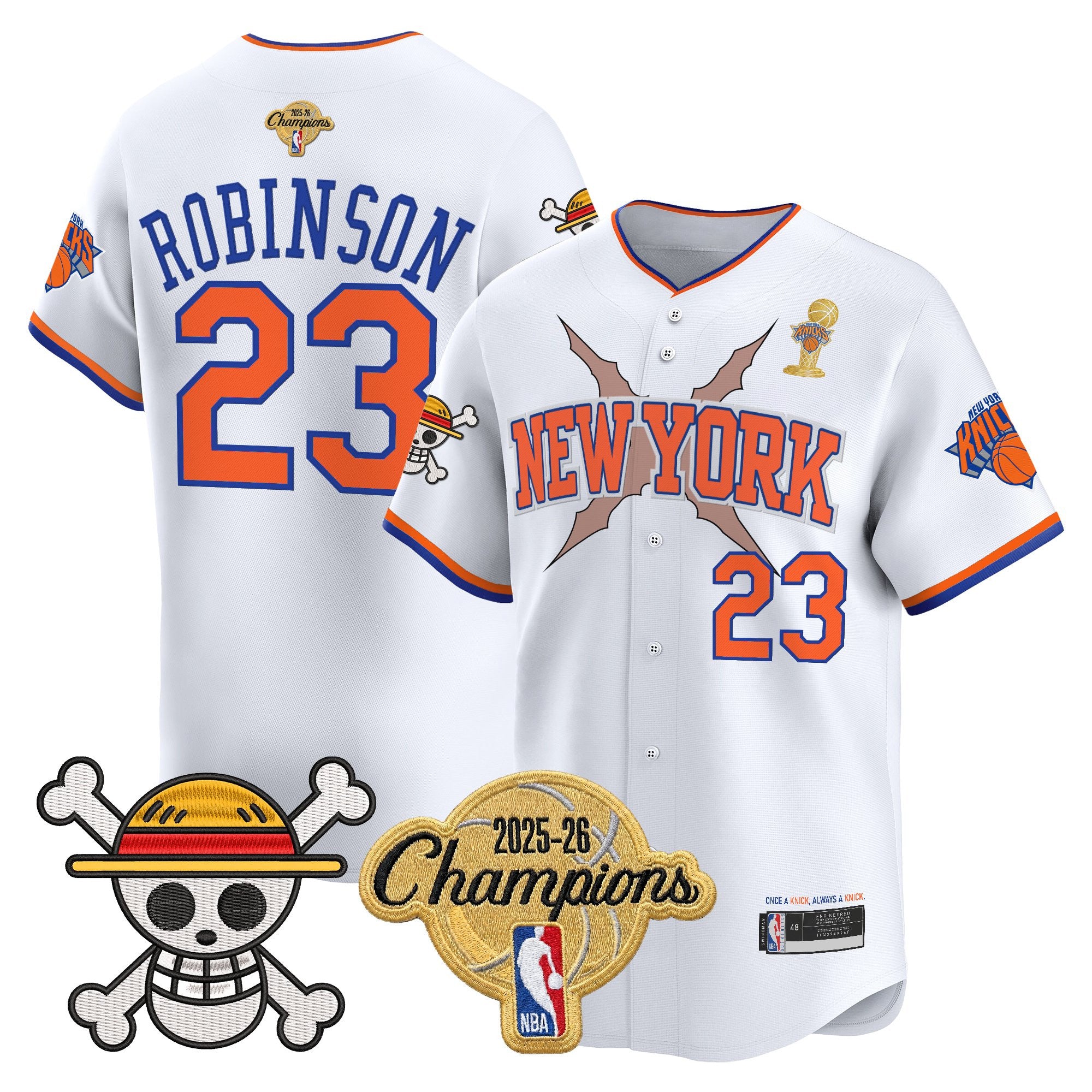 Men's New York Knicks 2026 Champions Patch x One Piece Vapor Baseball Jersey - All Stitched