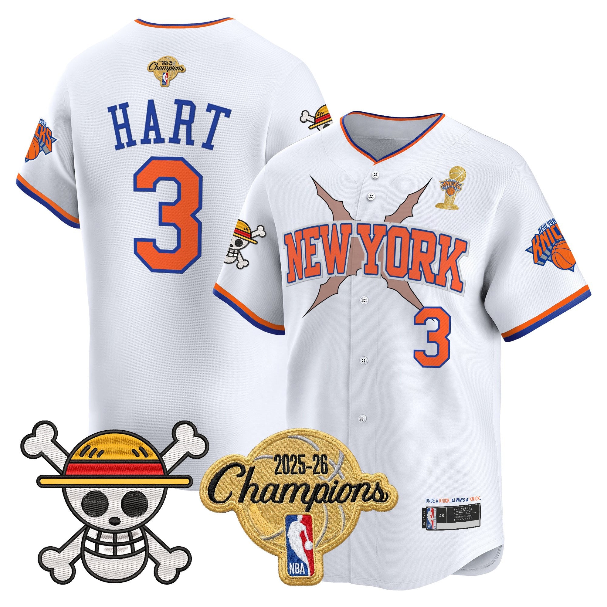 Men's New York Knicks 2026 Champions Patch x One Piece Vapor Baseball Jersey - All Stitched