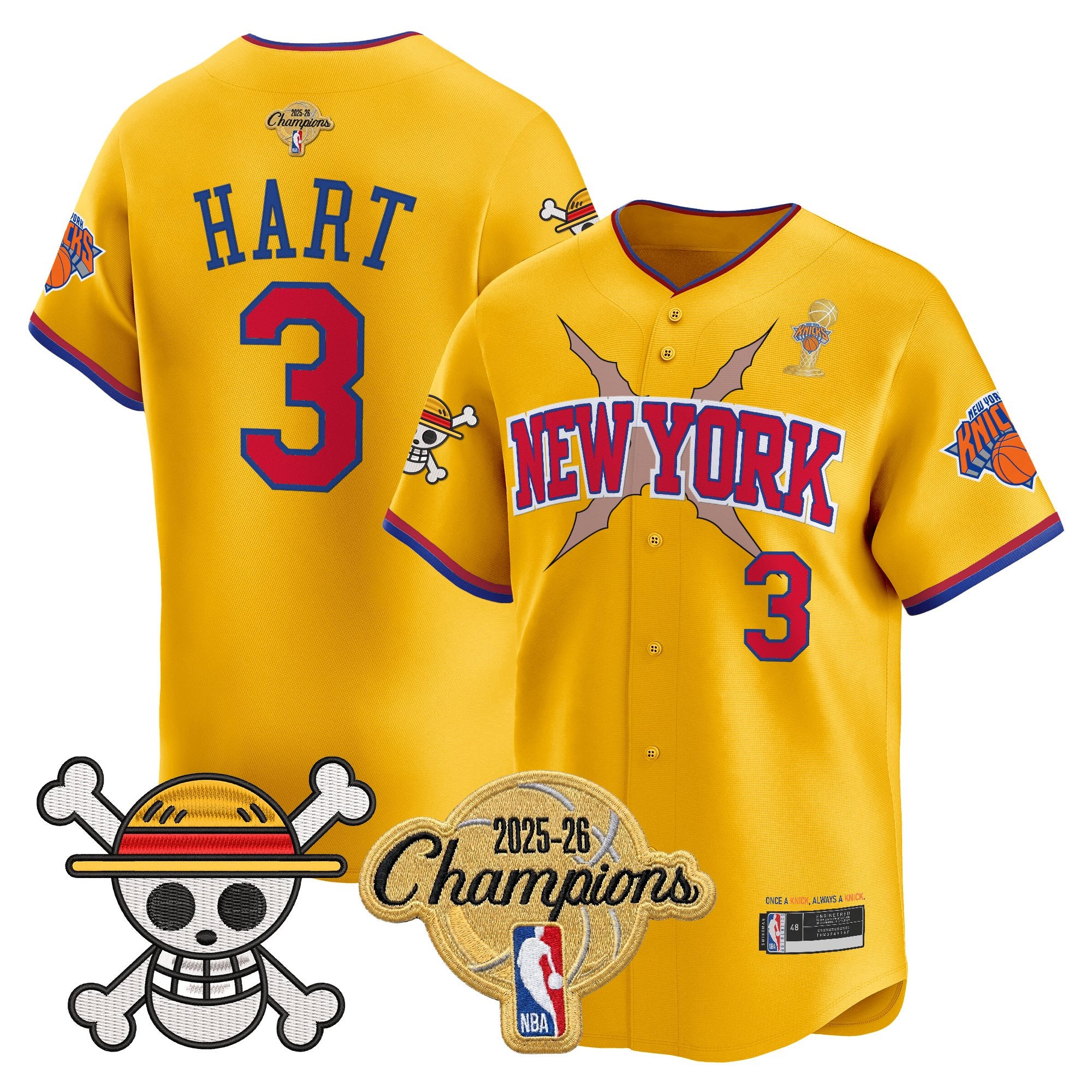 Men's New York Knicks 2026 Champions Patch x One Piece Vapor Baseball Jersey - All Stitched
