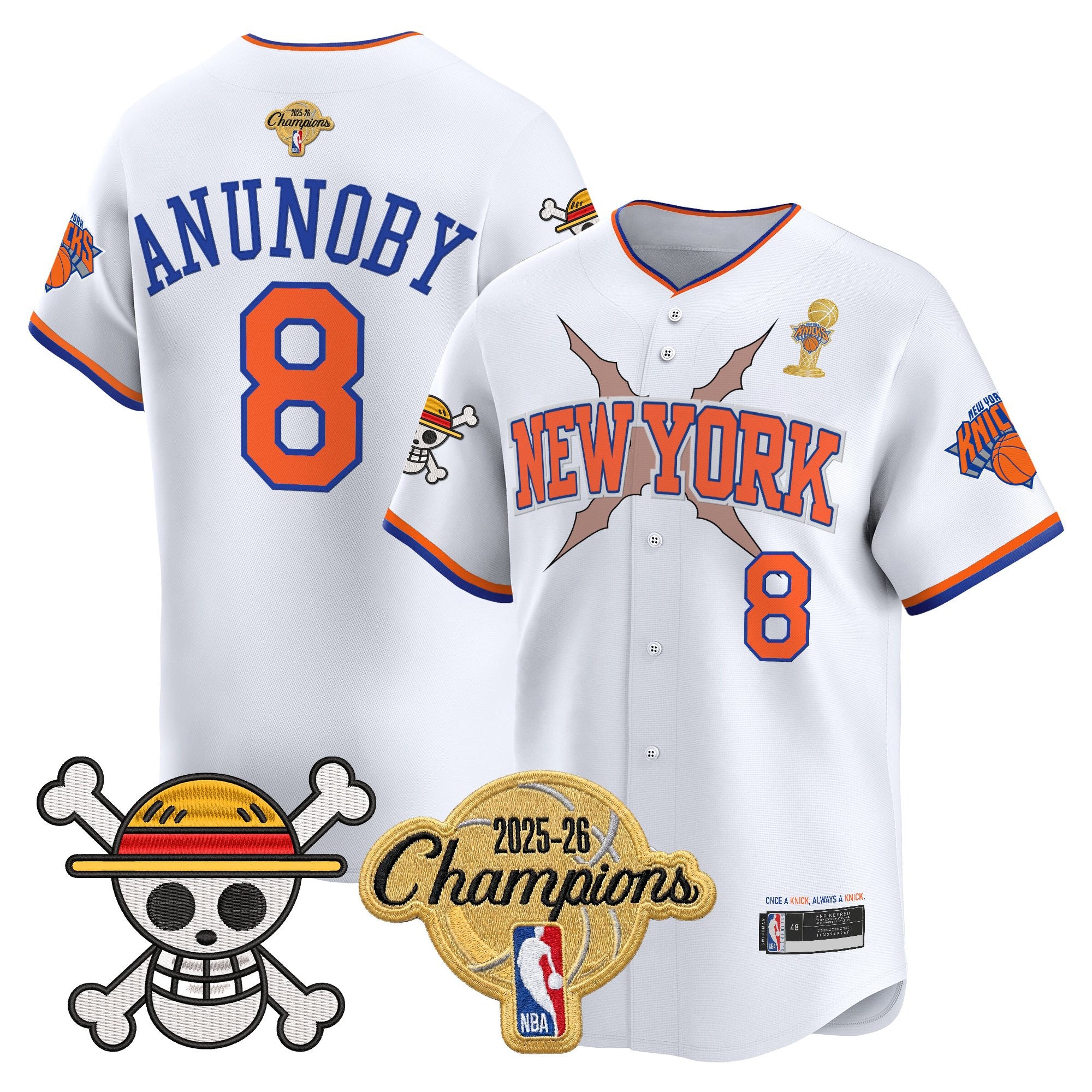 Men's New York Knicks 2026 Champions Patch x One Piece Vapor Baseball Jersey - All Stitched