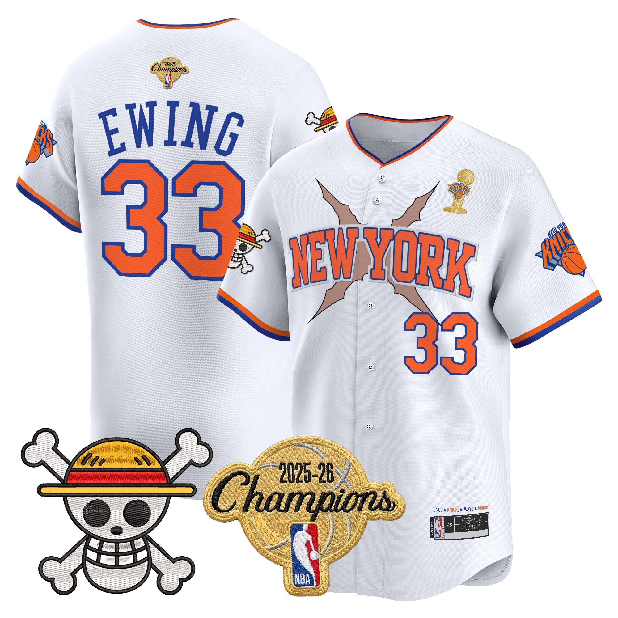Men's New York Knicks 2026 Champions Patch x One Piece Vapor Baseball Jersey - All Stitched