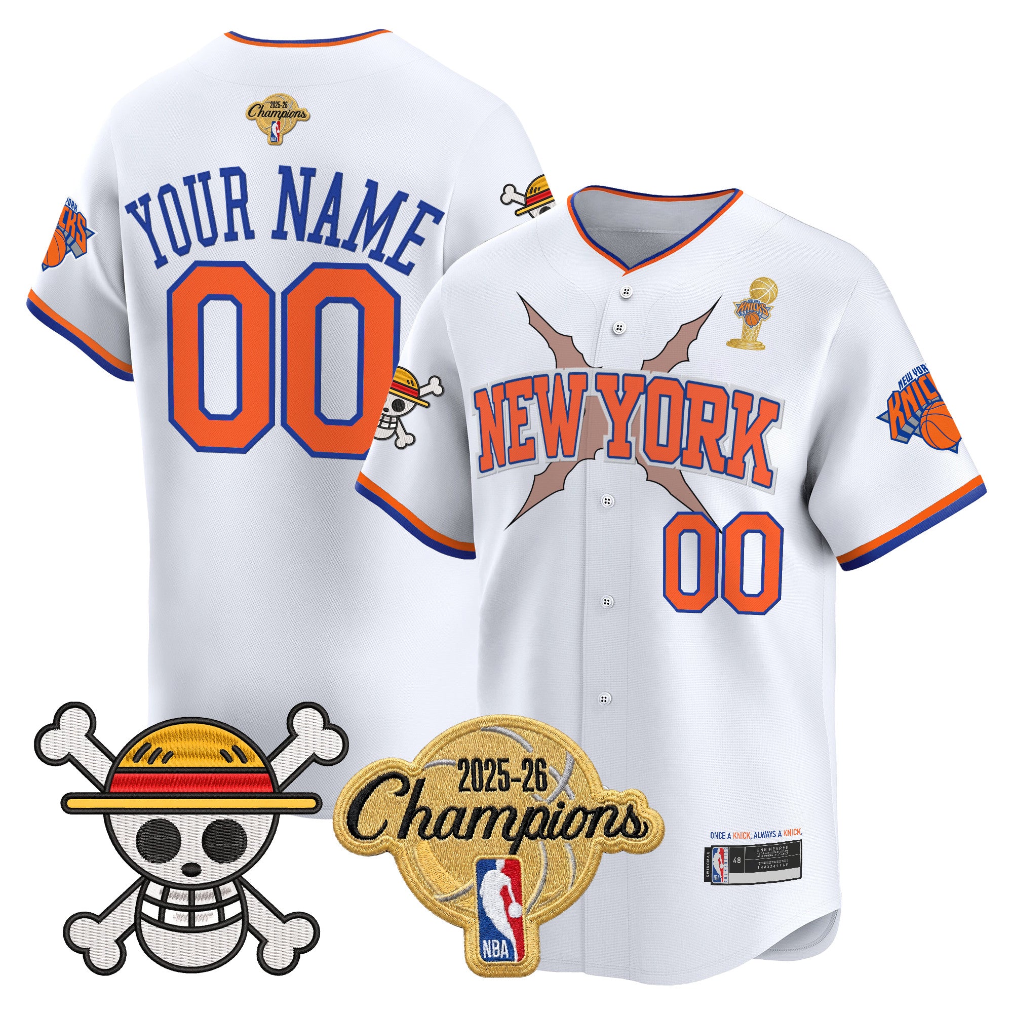 New York Knicks 2026 Champions Patch x One Piece Vapor Custom Baseball Jersey - All Stitched
