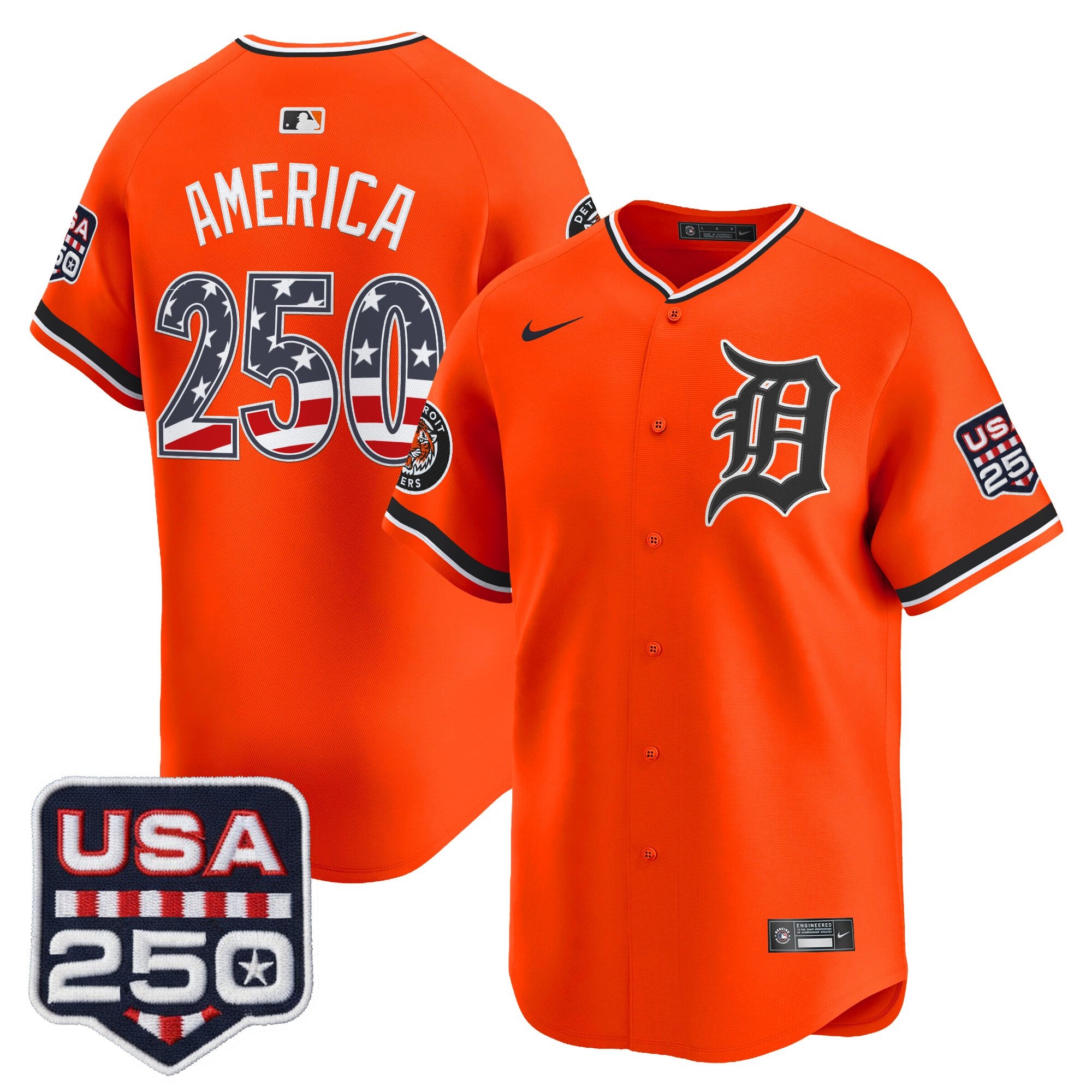 Men's Detroit Tigers USA 250 Fourth of July Vapor Premier Limited Jersey - All Stitched