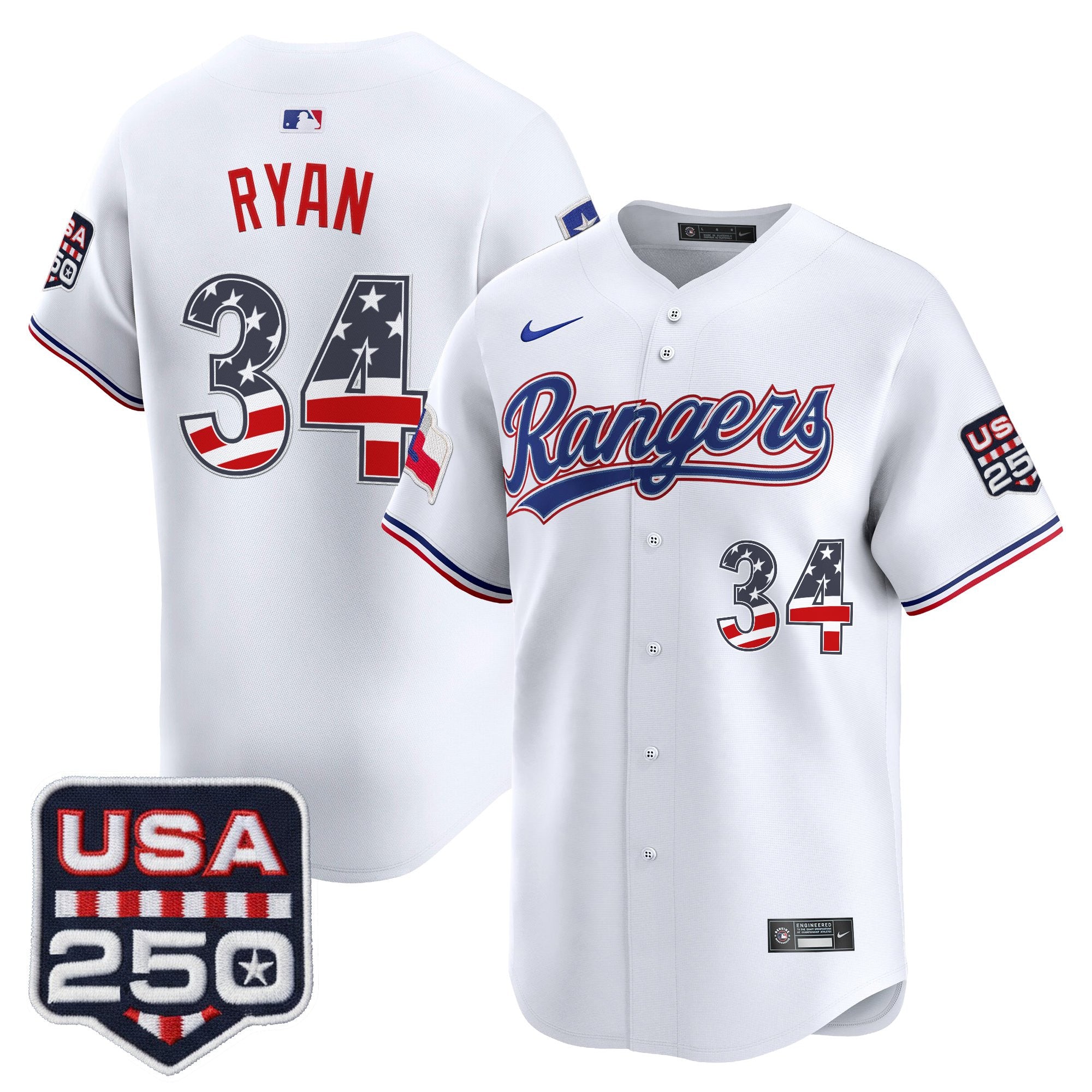 Men's Texas Rangers USA 250 Fourth of July Vapor Premier Limited Jersey - All Stitched