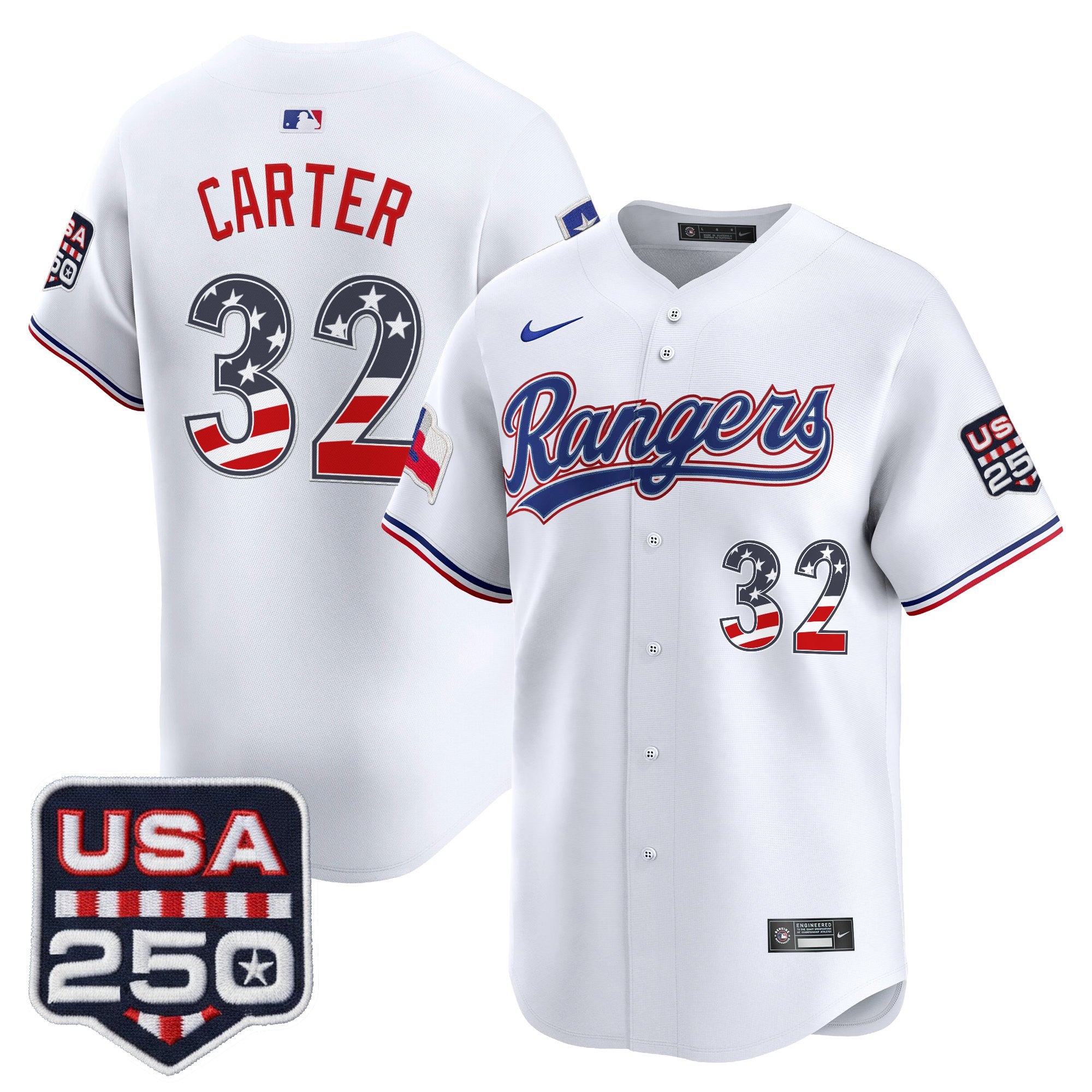 Men's Texas Rangers USA 250 Fourth of July Vapor Premier Limited Jersey - All Stitched